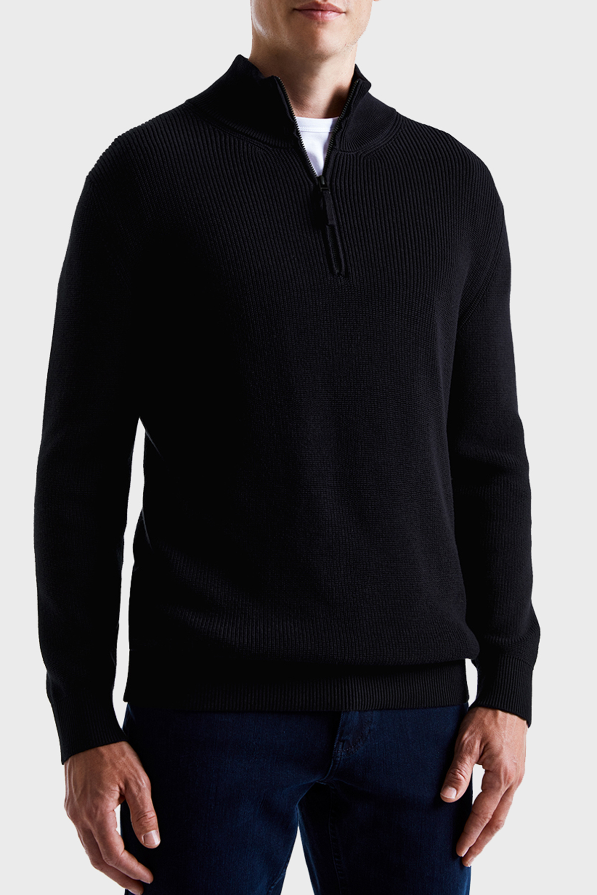 Bluemint Nelson % 100 Pamuk Comfort Fit Yarım Fermuarlı Dik Yaka Erkek Kazak BM24020347MW 111 SİYAH