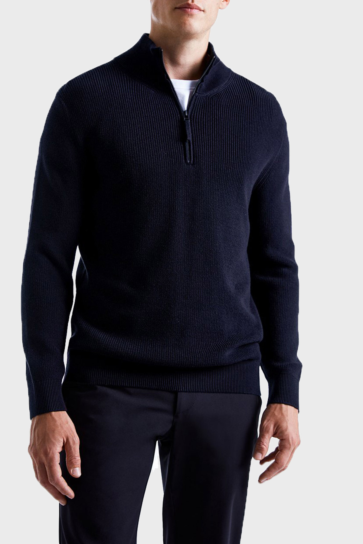 Bluemint Nelson % 100 Pamuk Relaxed Fit Yarım Fermuarlı Dik Yaka Erkek Kazak BM25020347MW 155 LACİVERT