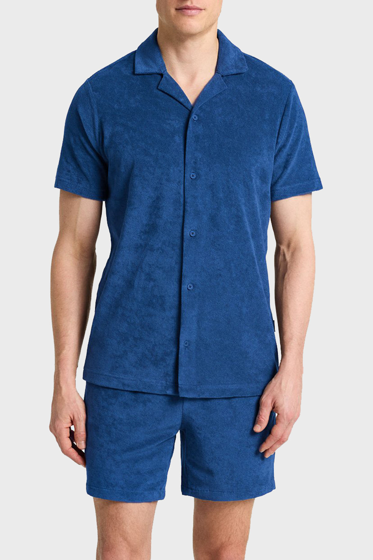Bluemint Pamuklu Comfort Fit Kısa Kollu Havlu Kumaş Apaş Yaka Erkek Gömlek BM25002254MS 1173 LACİVERT