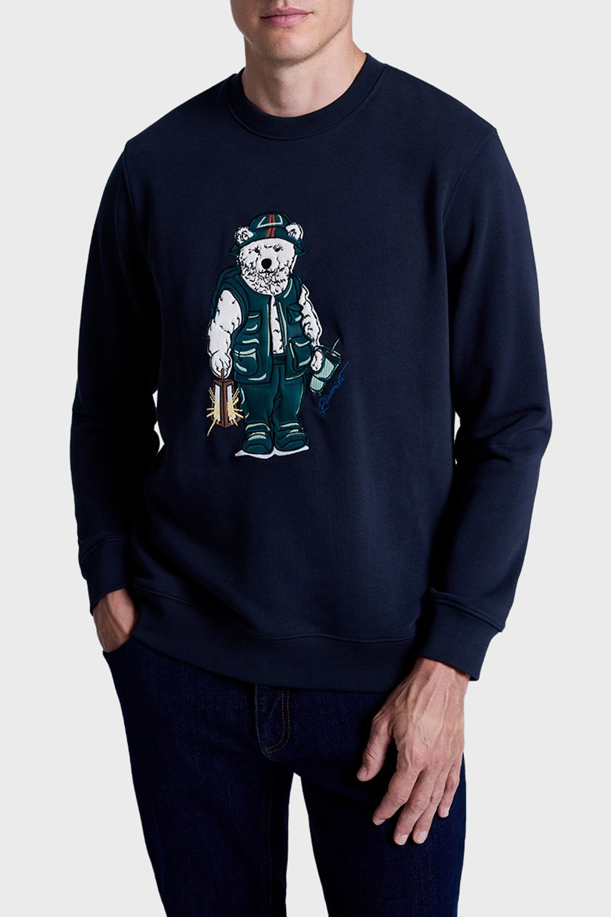 Bluemint Pamuklu Regular Fit Nakış Detaylı Erkek Sweat BM25019234MW1 243 LACİVERT
