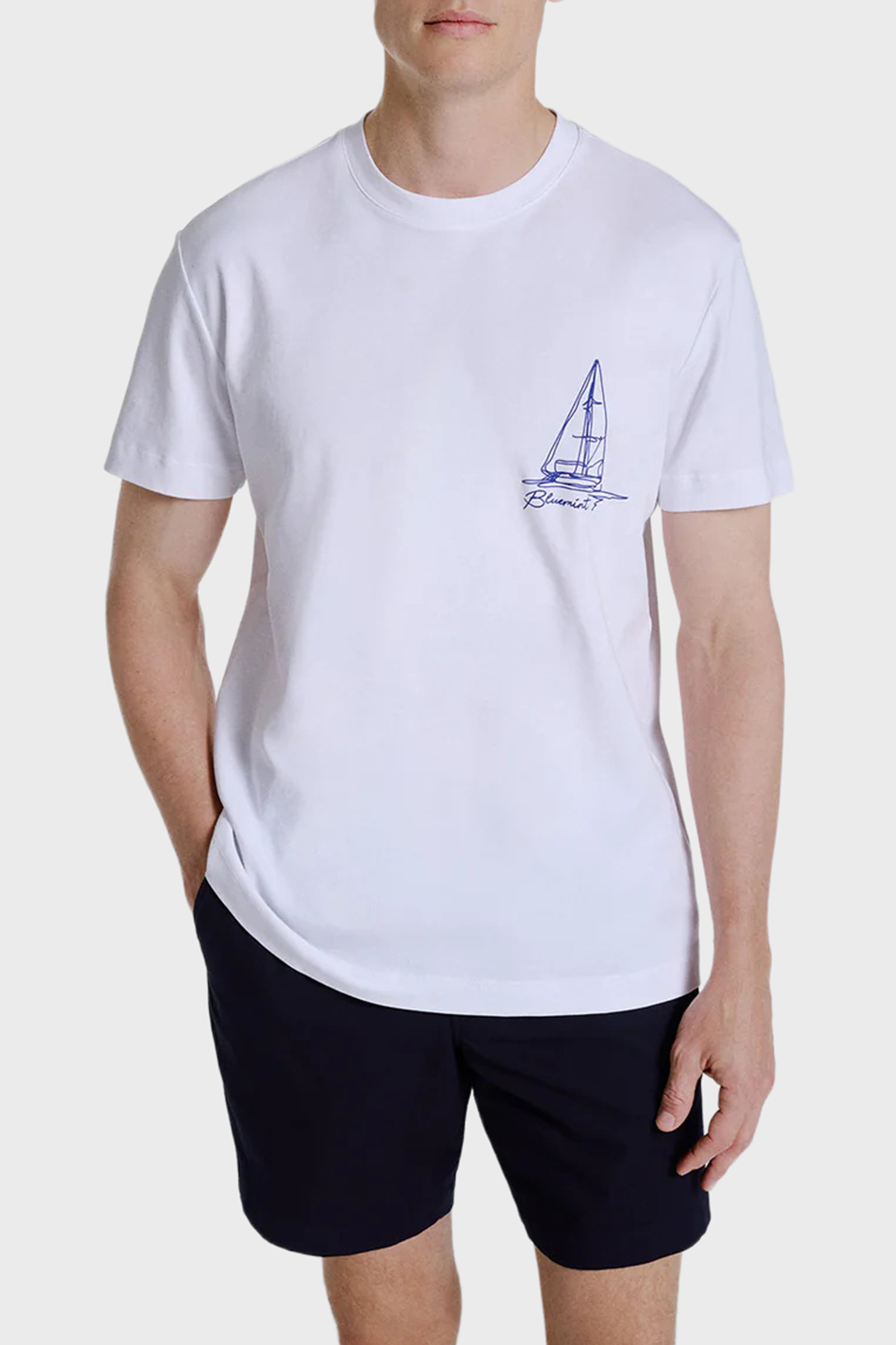 Bluemint Pamuklu Relaxed Fit Sırt Baskılı Bisiklet Yaka Erkek T Shirt NOLANPRINT 1326 BEYAZ