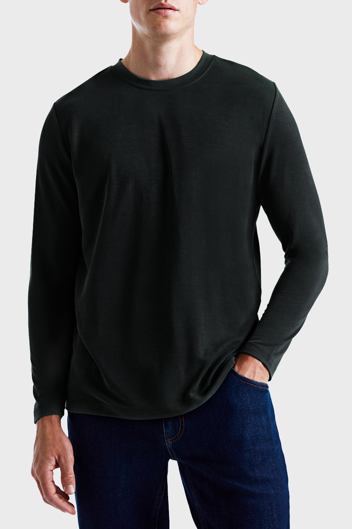 Bluemint Seth Long Modal Comfort Fit Bisiklet Yaka Uzun Kollu Erkek T Shirt BM24001334MW 111 SİYAH