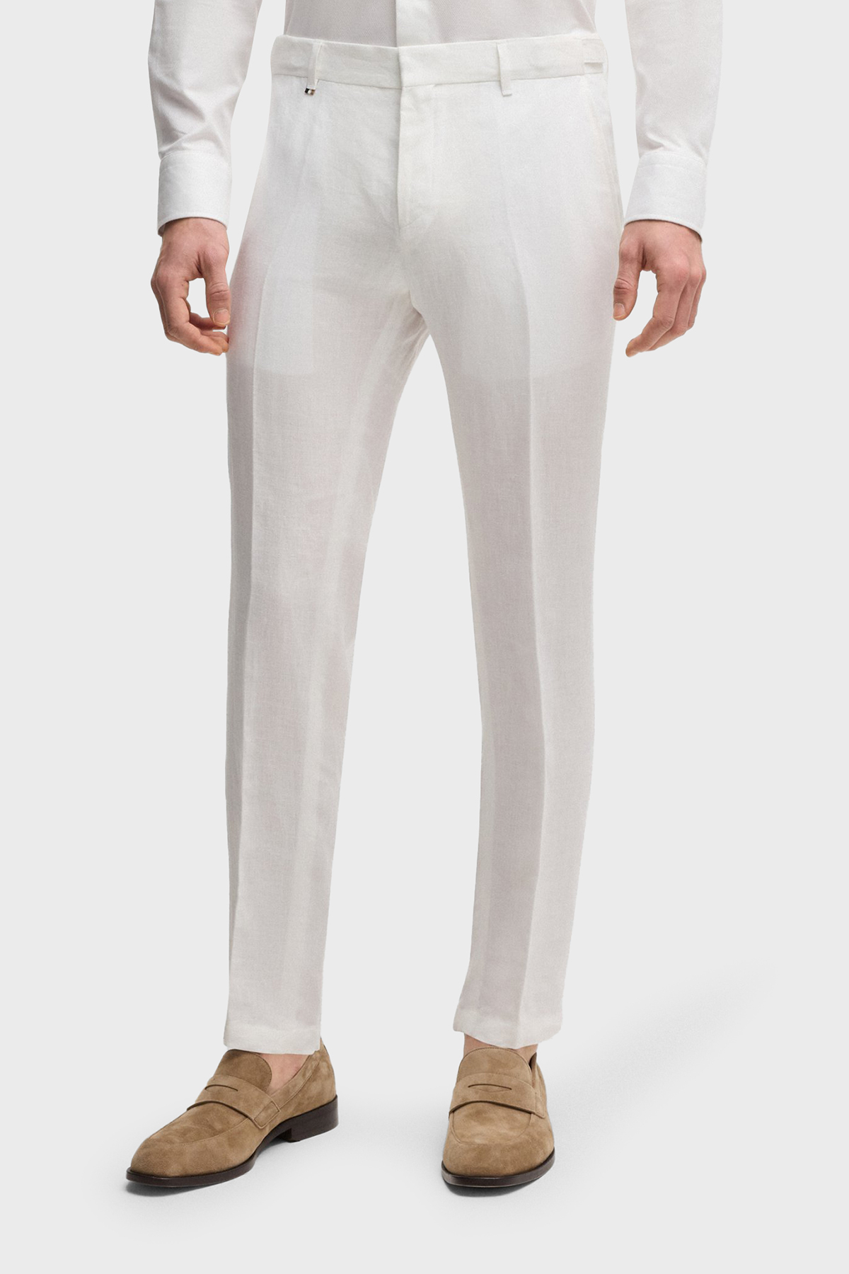 Boss % 100 Keten Slim Fit Yüksek Bel Düz Paça Erkek Pantolon 50540518 100 BEYAZ