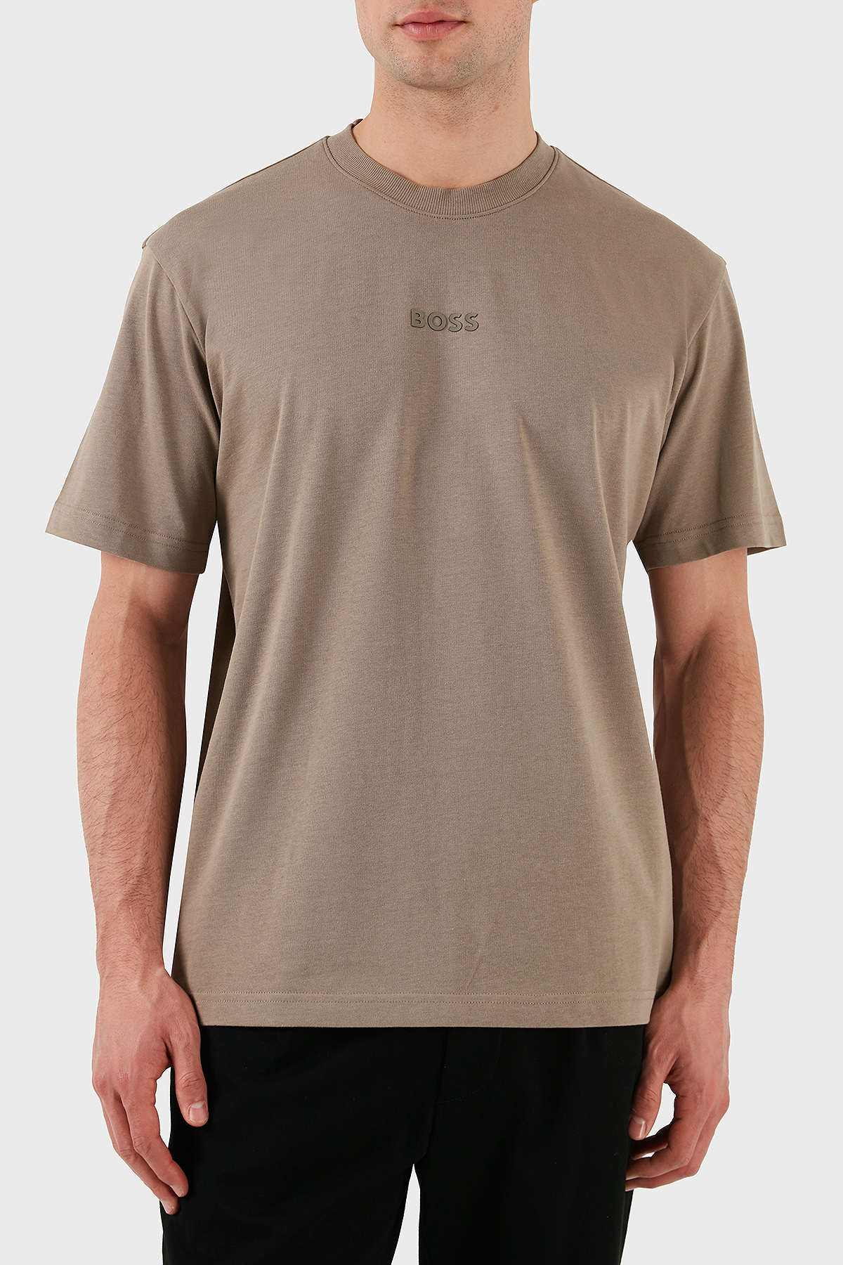 Boss % 100 Pamuk Oversize Bisiklet Yaka Logolu Erkek T Shirt 50519368 334 BEJ