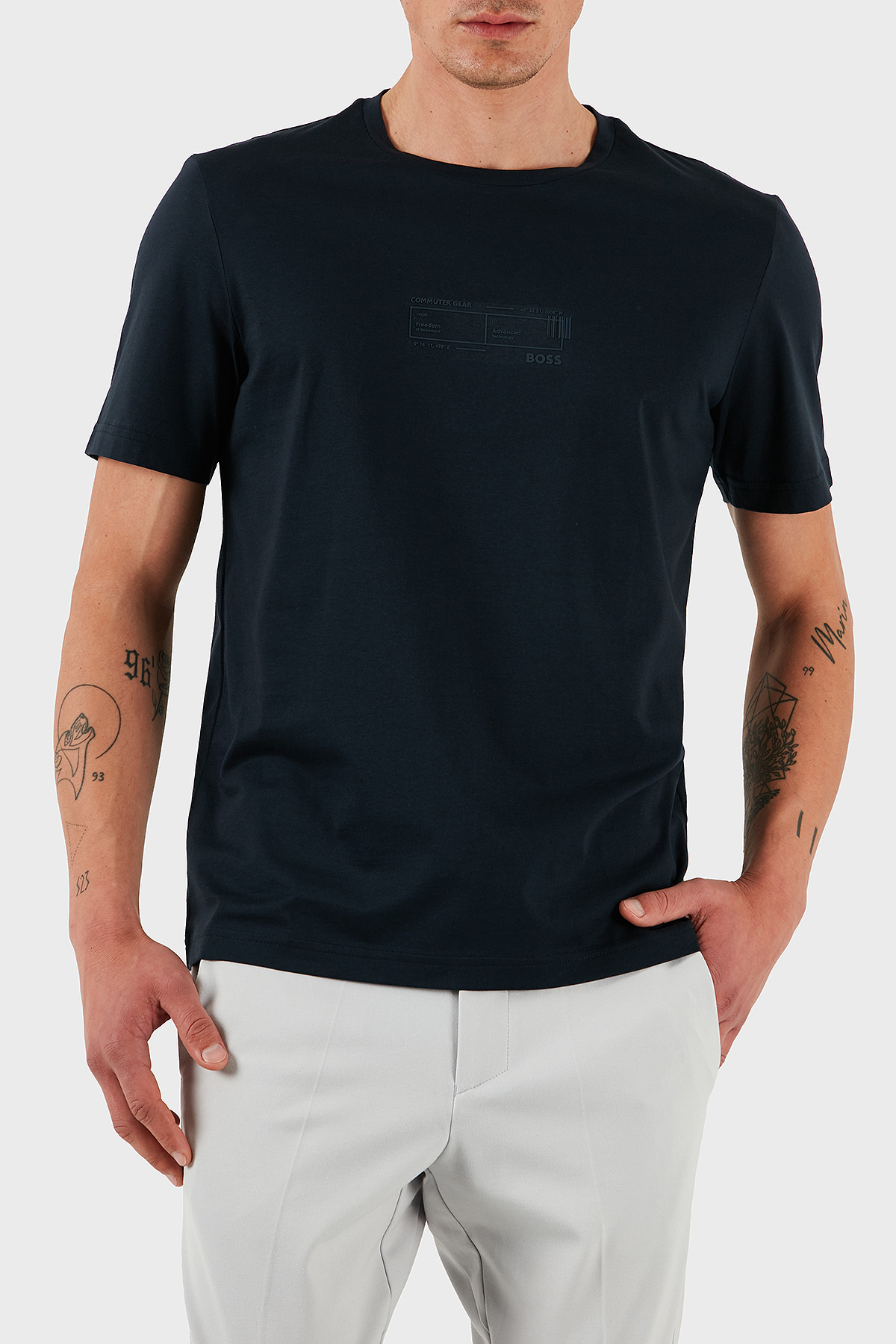 Boss % 100 Pamuk Regular Fit Bisiklet Yaka Baskılı Erkek T Shirt 50531587 402 LACİVERT