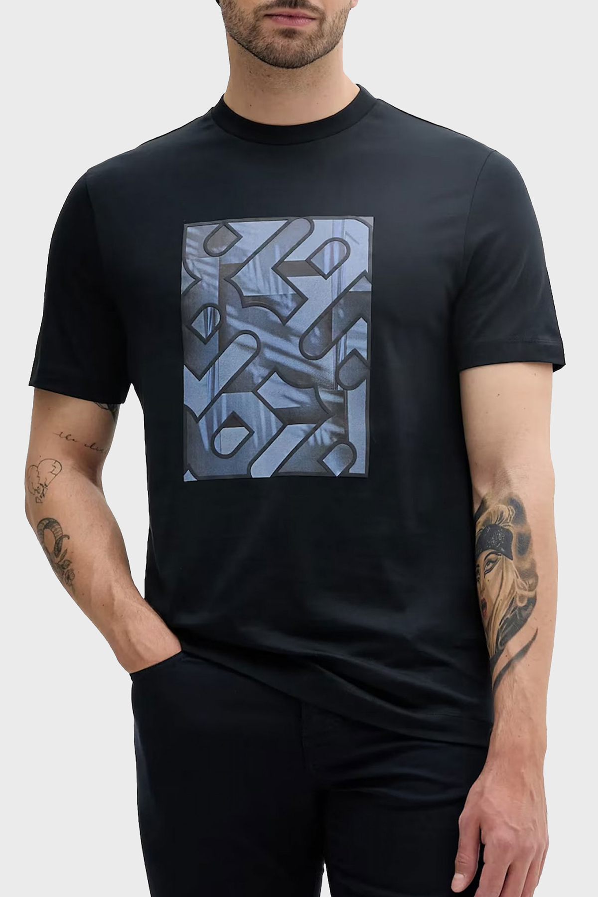 Boss % 100 Pamuk Regular Fit Bisiklet Yaka Desenli Erkek T Shirt 50538438 404 LACİVERT