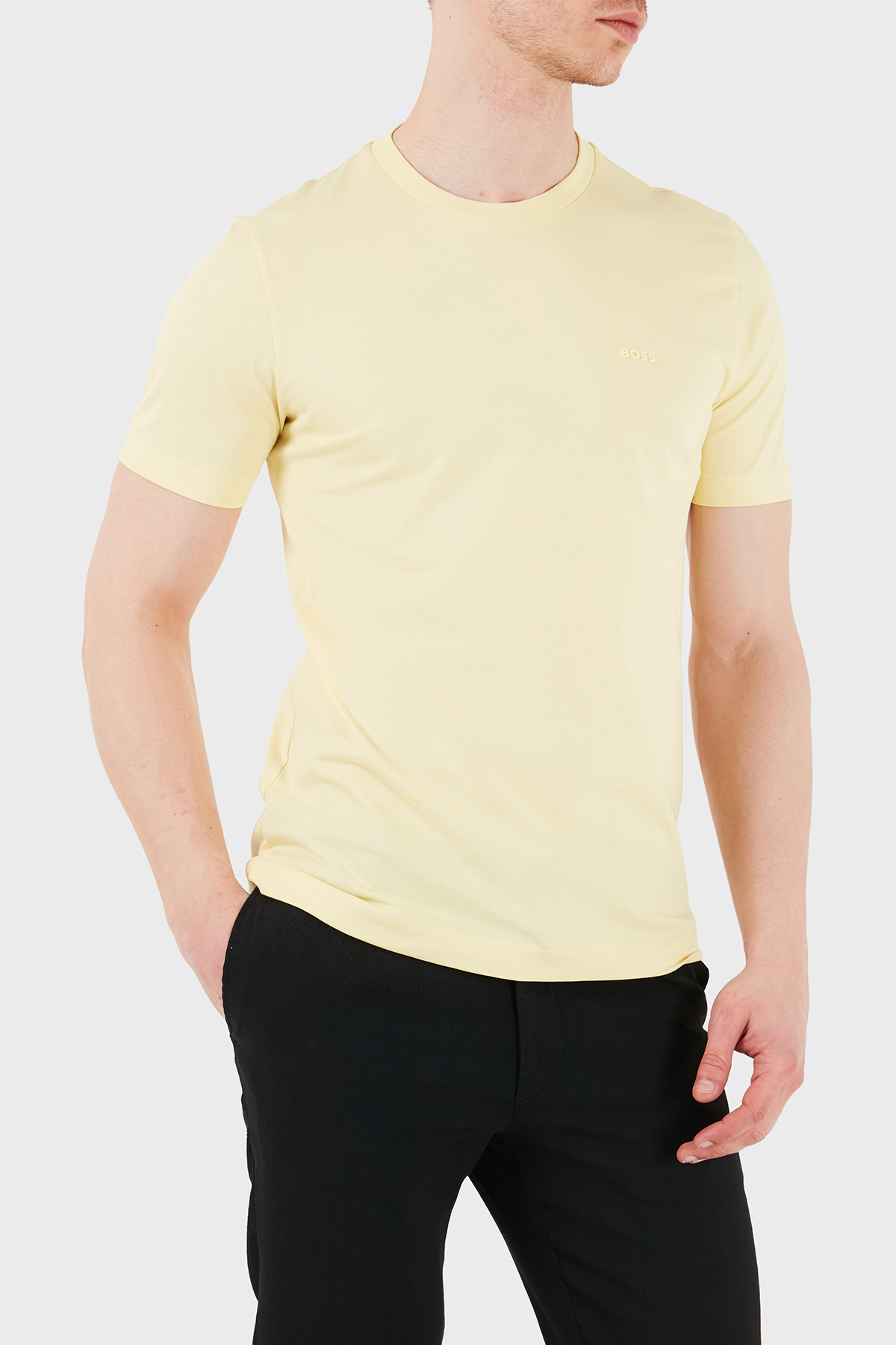 Boss % 100 Pamuk Regular Fit Bisiklet Yaka Jarse Erkek T Shirt 50468347 749 SARI