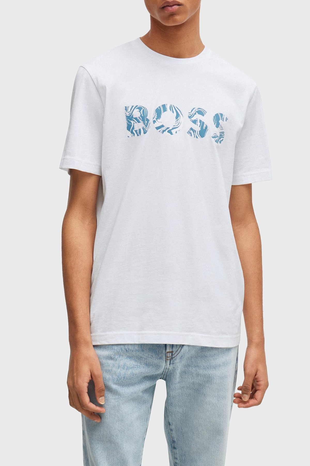 Boss % 100 Pamuk Regular Fit Bisiklet Yaka Logolu Erkek T Shirt 50515997 100 BEYAZ