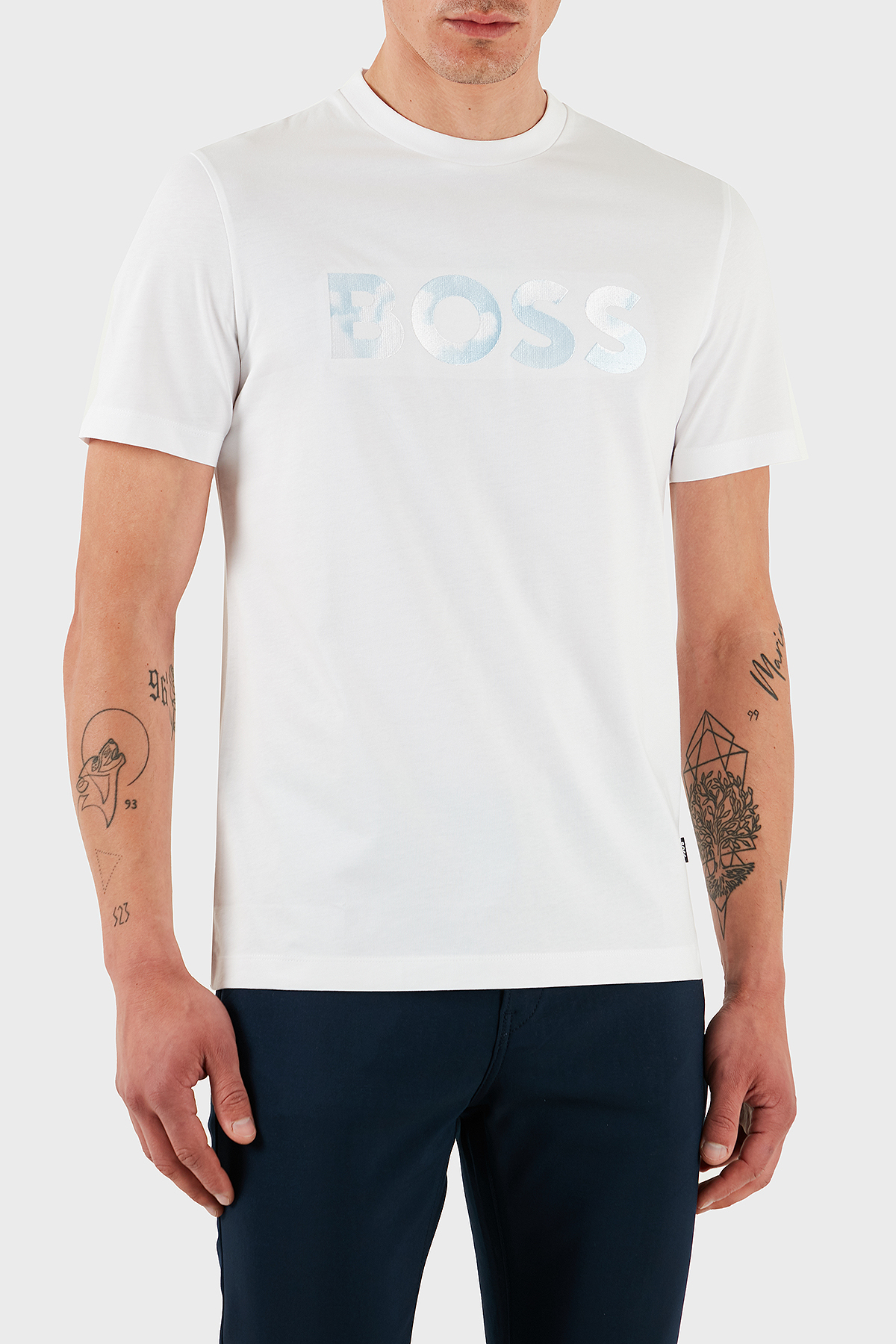Boss % 100 Pamuk Regular Fit Bisiklet Yaka Logolu Erkek T Shirt 50531309 102 BEYAZ