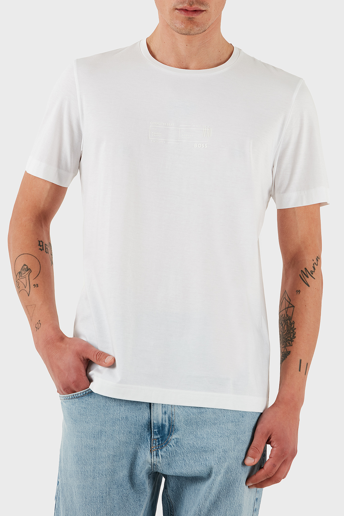 Boss % 100 Pamuk Regular Fit Bisklet Yaka Baskılı Erkek T Shirt 50531587 100 BEYAZ