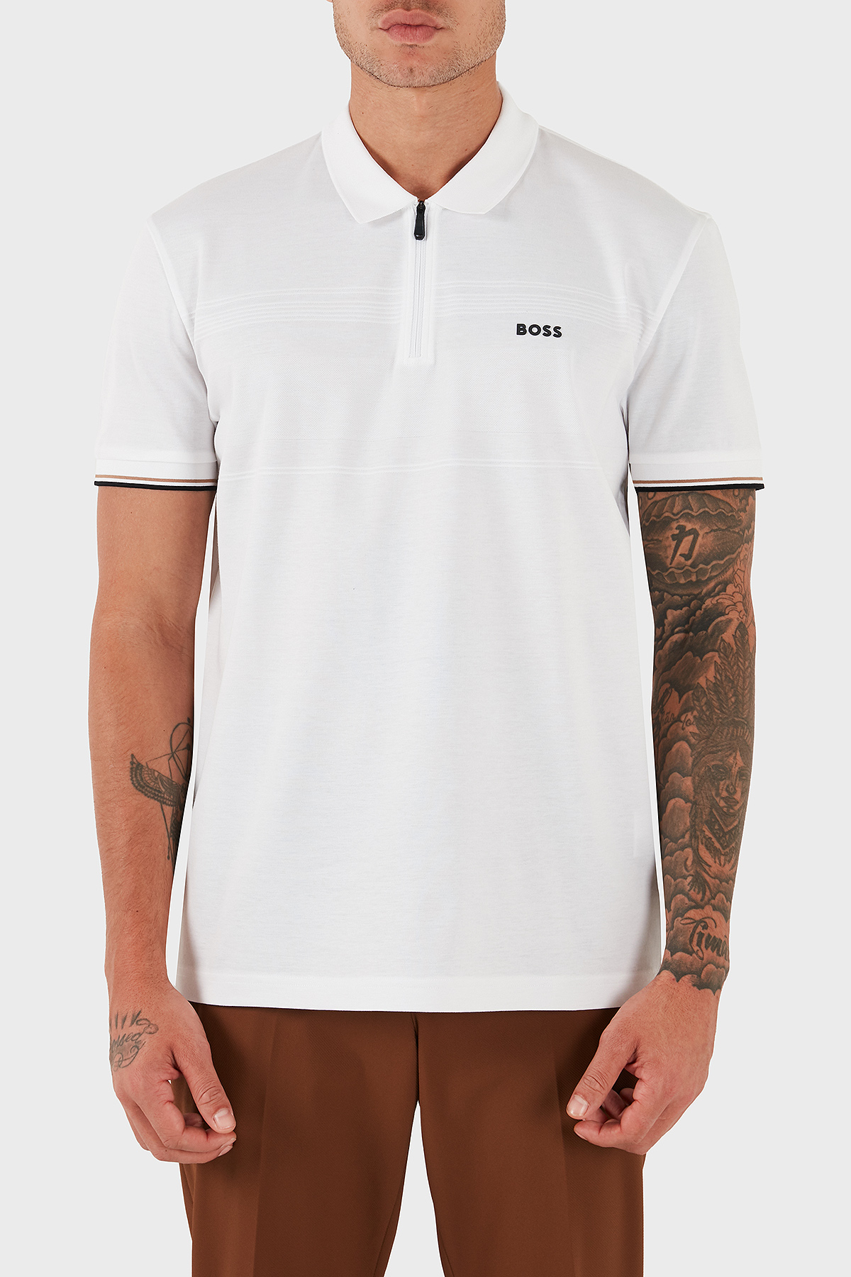 Boss % 100 Pamuk Regular Fit Fermuarlı  Yaka T Shirt Erkek Polo 50538177 100 BEYAZ