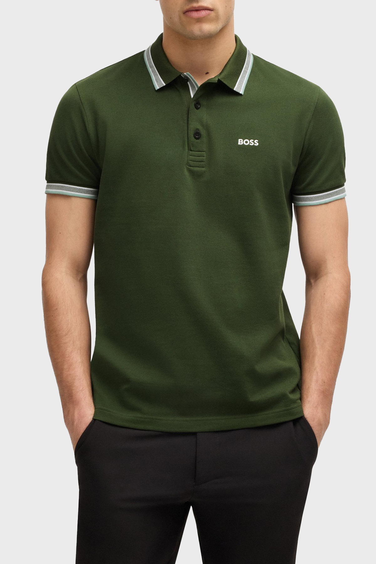 Boss % 100 Pamuk Regular Fit Şerit Detaylı Düğmeli Erkek Polo Yaka T Shirt 50469055 355 YEŞİL