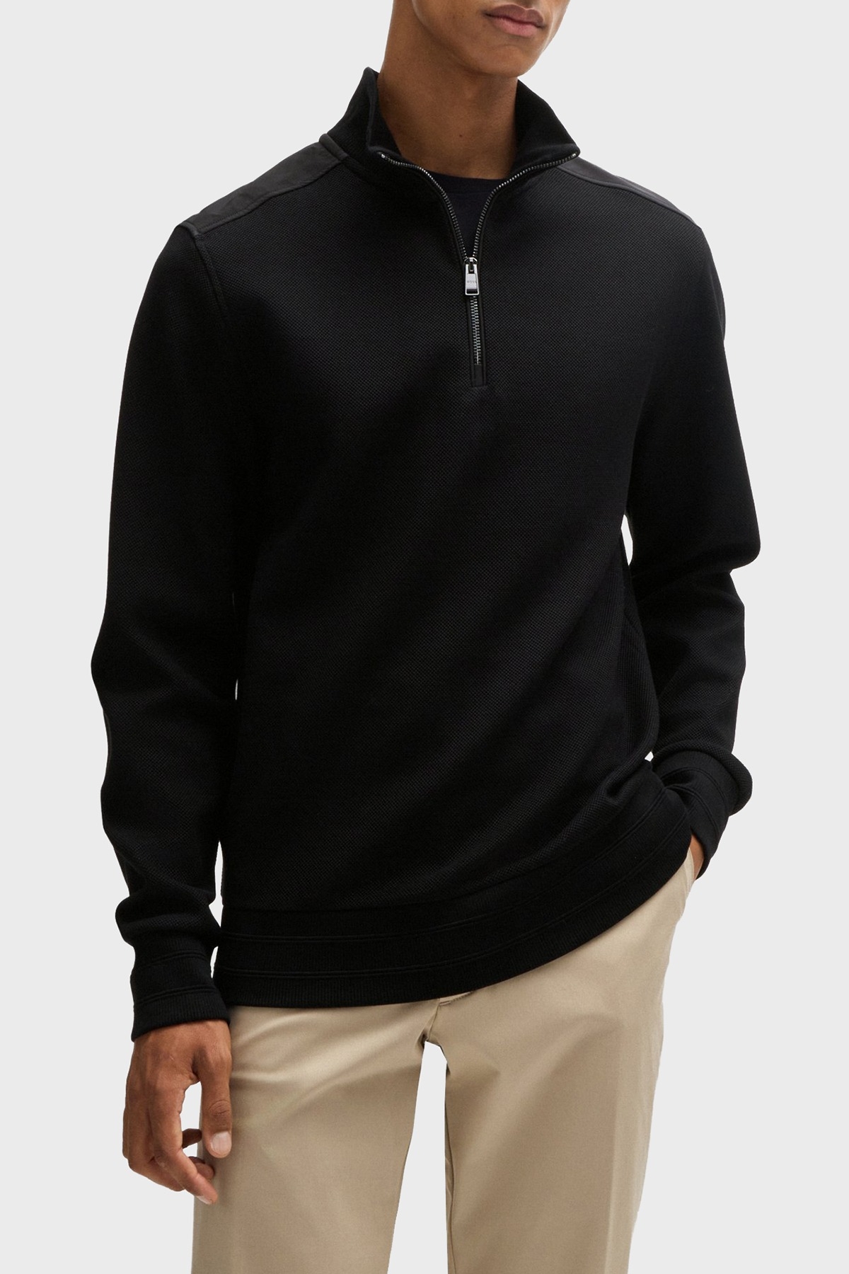 Boss % 100 Pamuk Regular Fit Yarım Fermuarlı Dik Yaka Erkek Sweat 50524999 001 SİYAH
