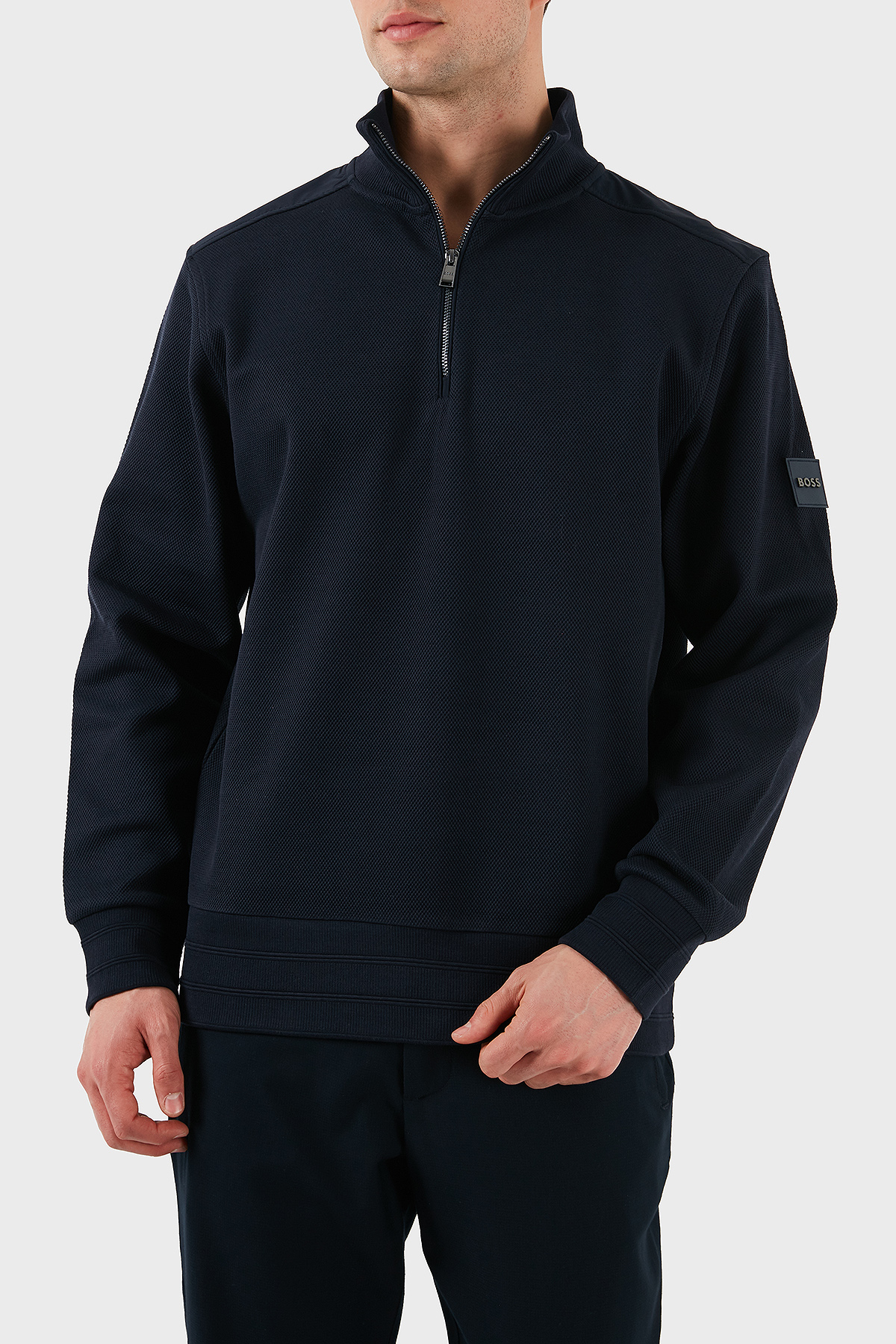 Boss % 100 Pamuk Regular Fit Yarım Fermuarlı Dik Yaka Erkek Sweat 50524999 404 LACİVERT