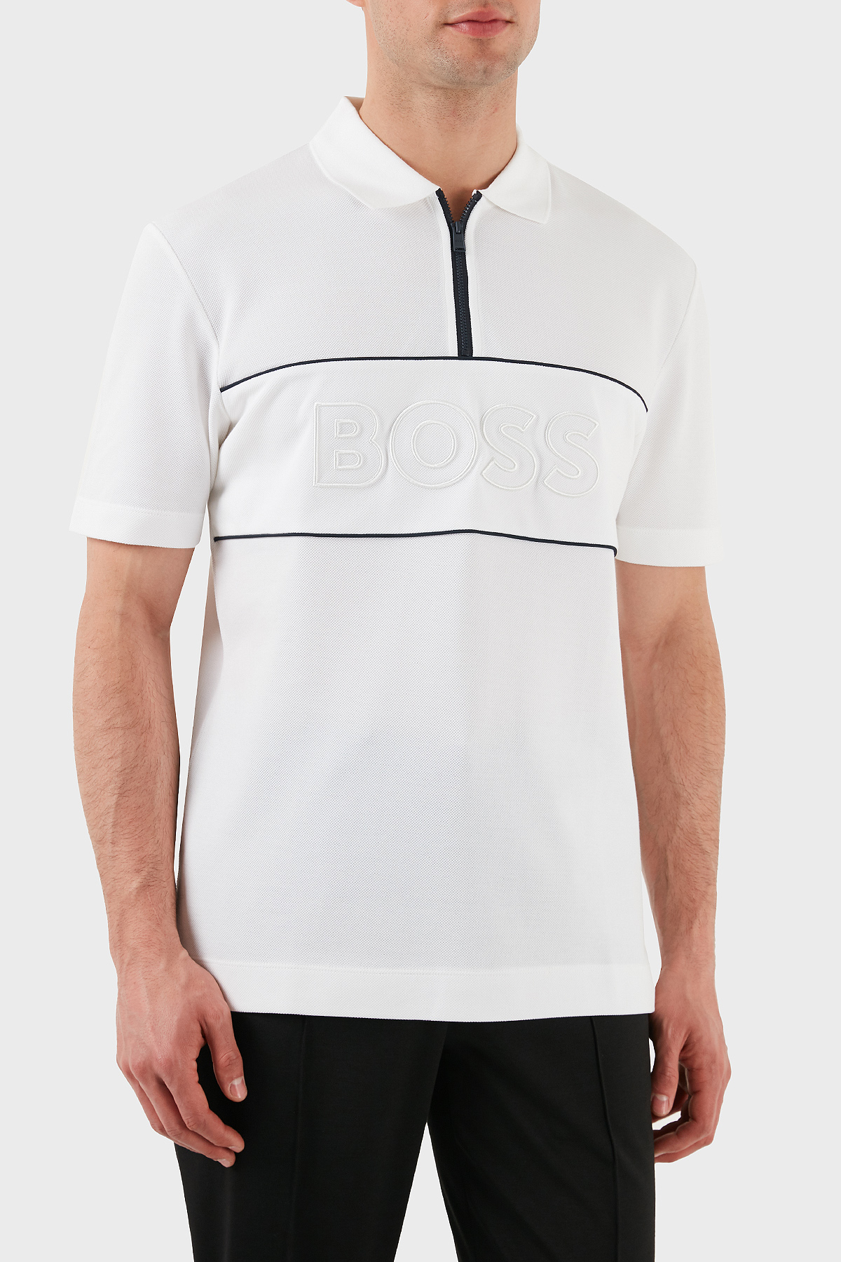 Boss % 100 Pamuk Regular Fit Yarım Fermuarlı Erkek Polo Yaka T Shirt 50505542 100 BEYAZ