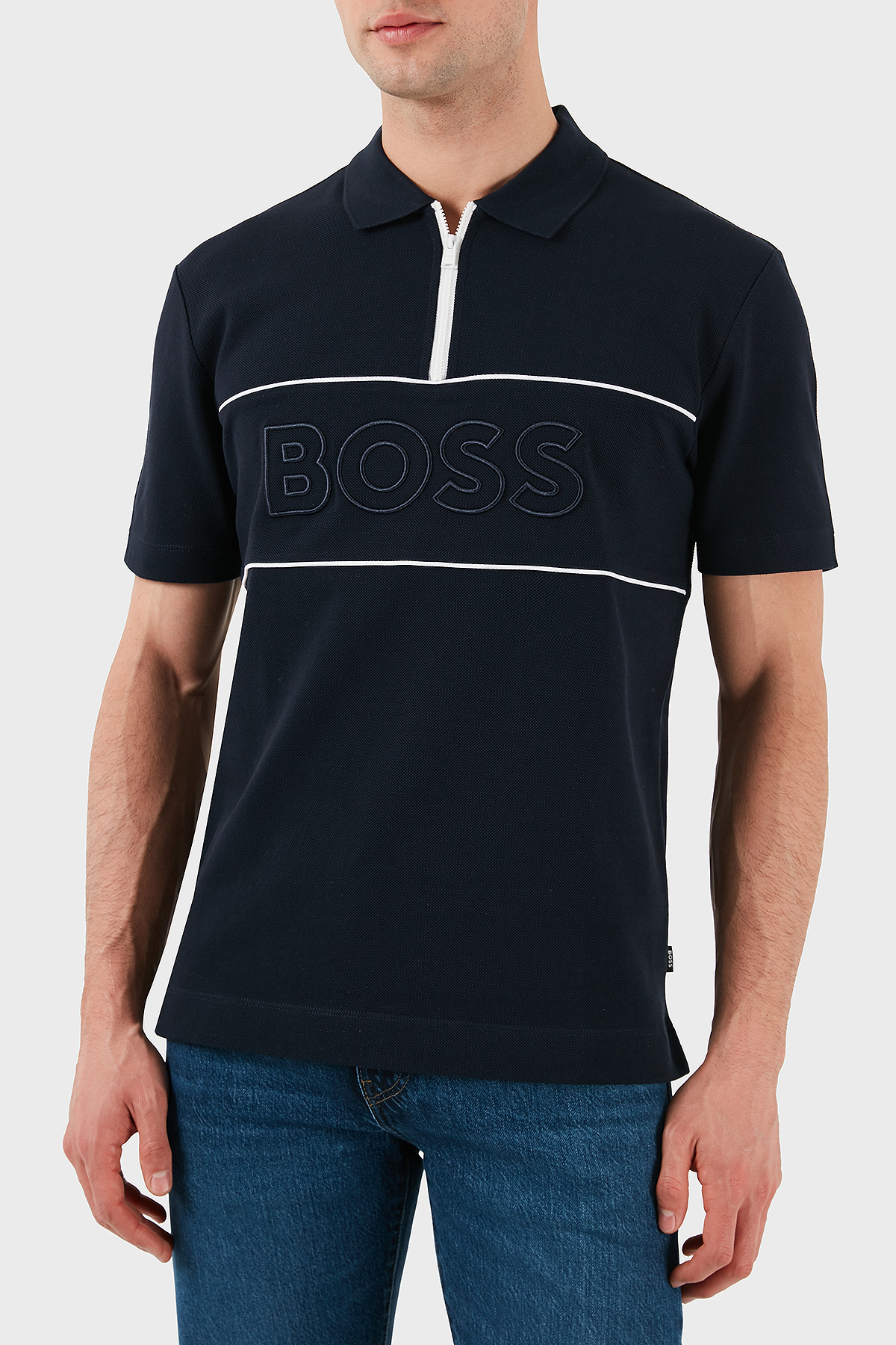 Boss % 100 Pamuk Regular Fit Yarım Fermuarlı Erkek Polo Yaka T Shirt 50505542 404 LACİVERT