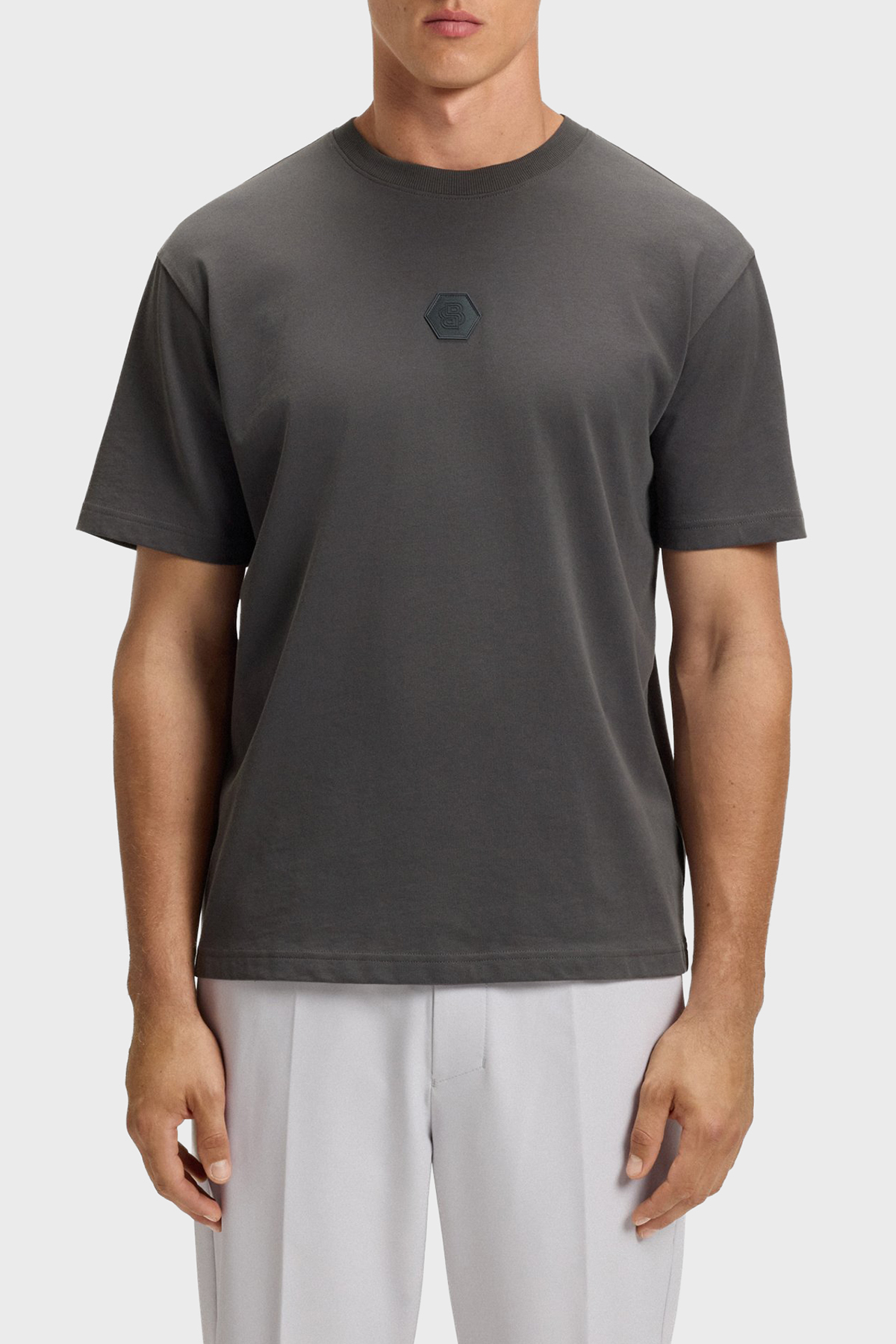 Boss % 100 Pamuk Relaxed Fit Bisiklet Yaka Logolu Erkek T Shirt 50544316 027 KOYU GRİ
