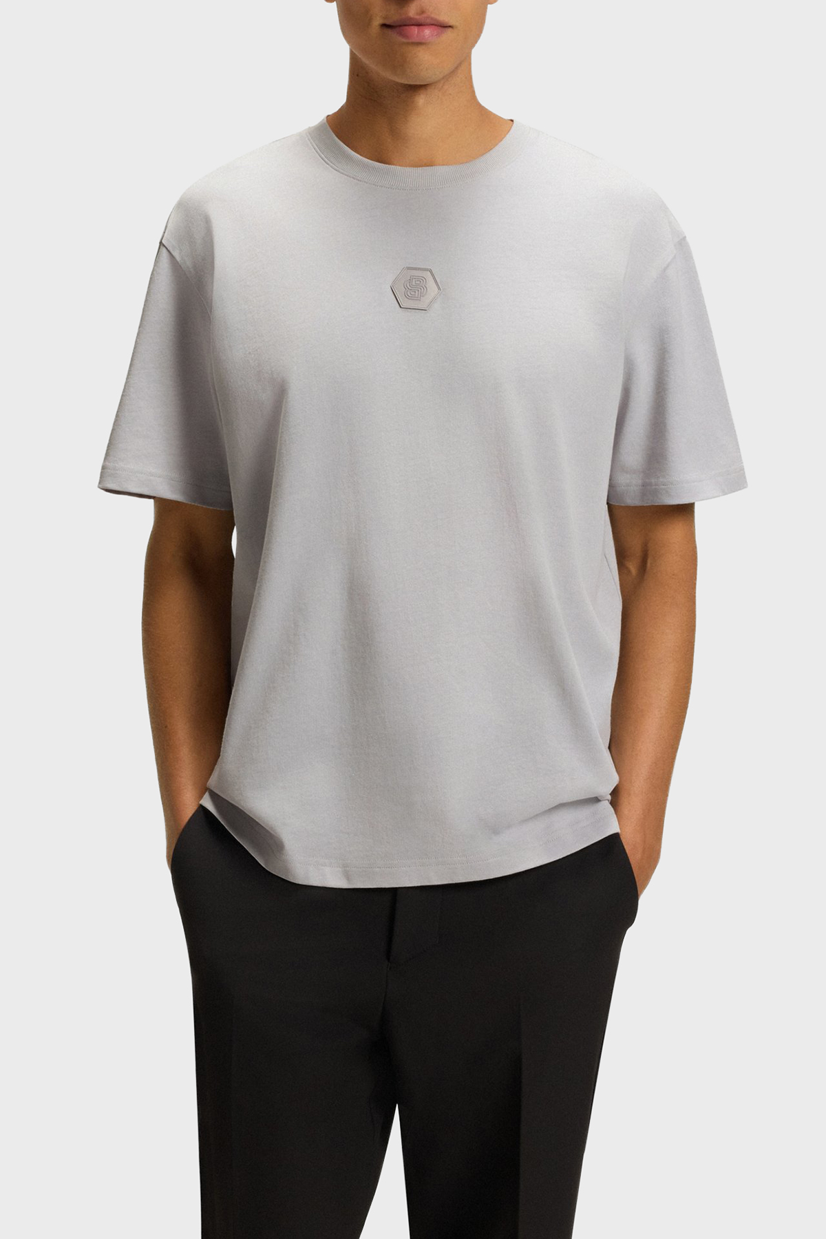 Boss % 100 Pamuk Relaxed Fit Bisiklet Yaka Logolu Erkek T Shirt 50544316 054 AÇIK GRİ