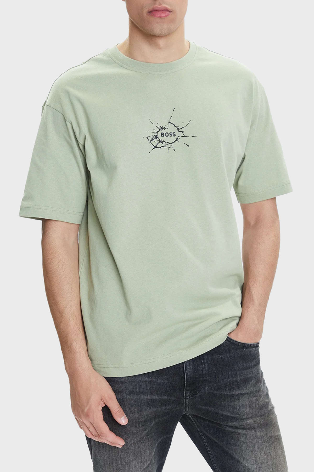 Boss % 100 Pamuk Relaxed Fit Bisiklet Yaka Logolu Erkek T Shirt 50546370 370 AÇIK YEŞİL