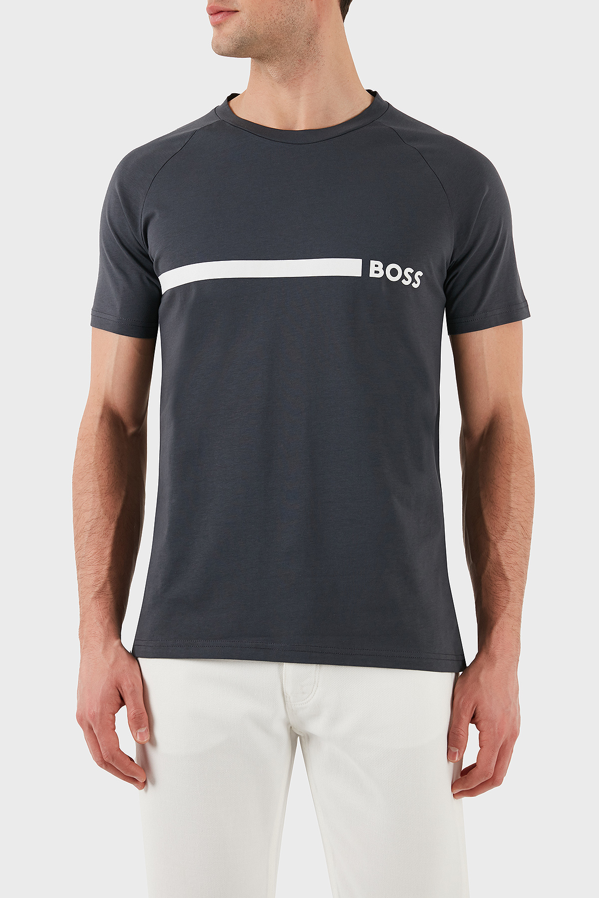 Boss % 100 Pamuk Slim Fit Bisiklet Yaka Logolu Erkek T Shirt 50517970 011 ANTRASİT