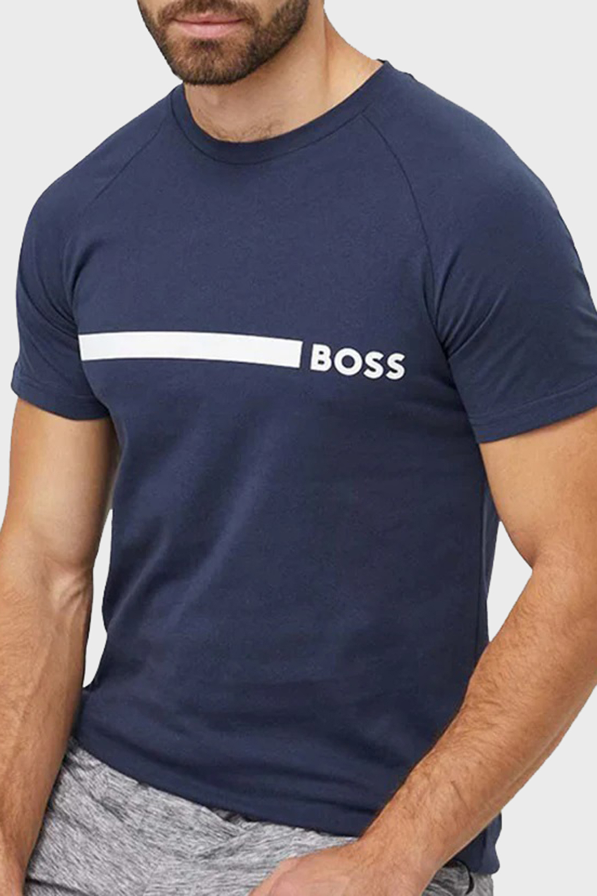 Boss % 100 Pamuk Slim Fit Bisiklet Yaka Logolu Erkek T Shirt 50517970 426 LACİVERT