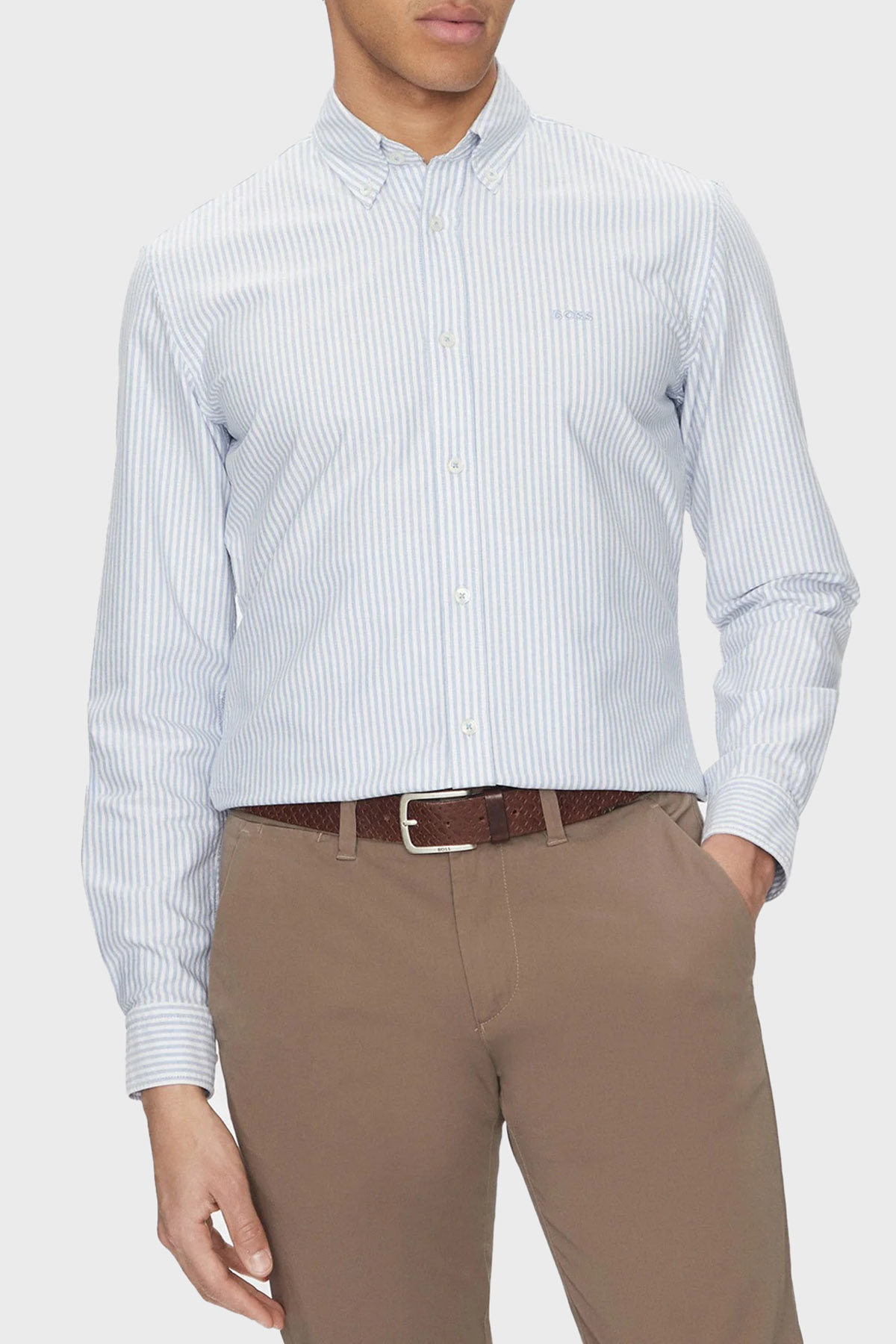 Boss % 100 Pamuk Slim Fit Çizgili Erkek Gömlek 50520275 450 MAVİ