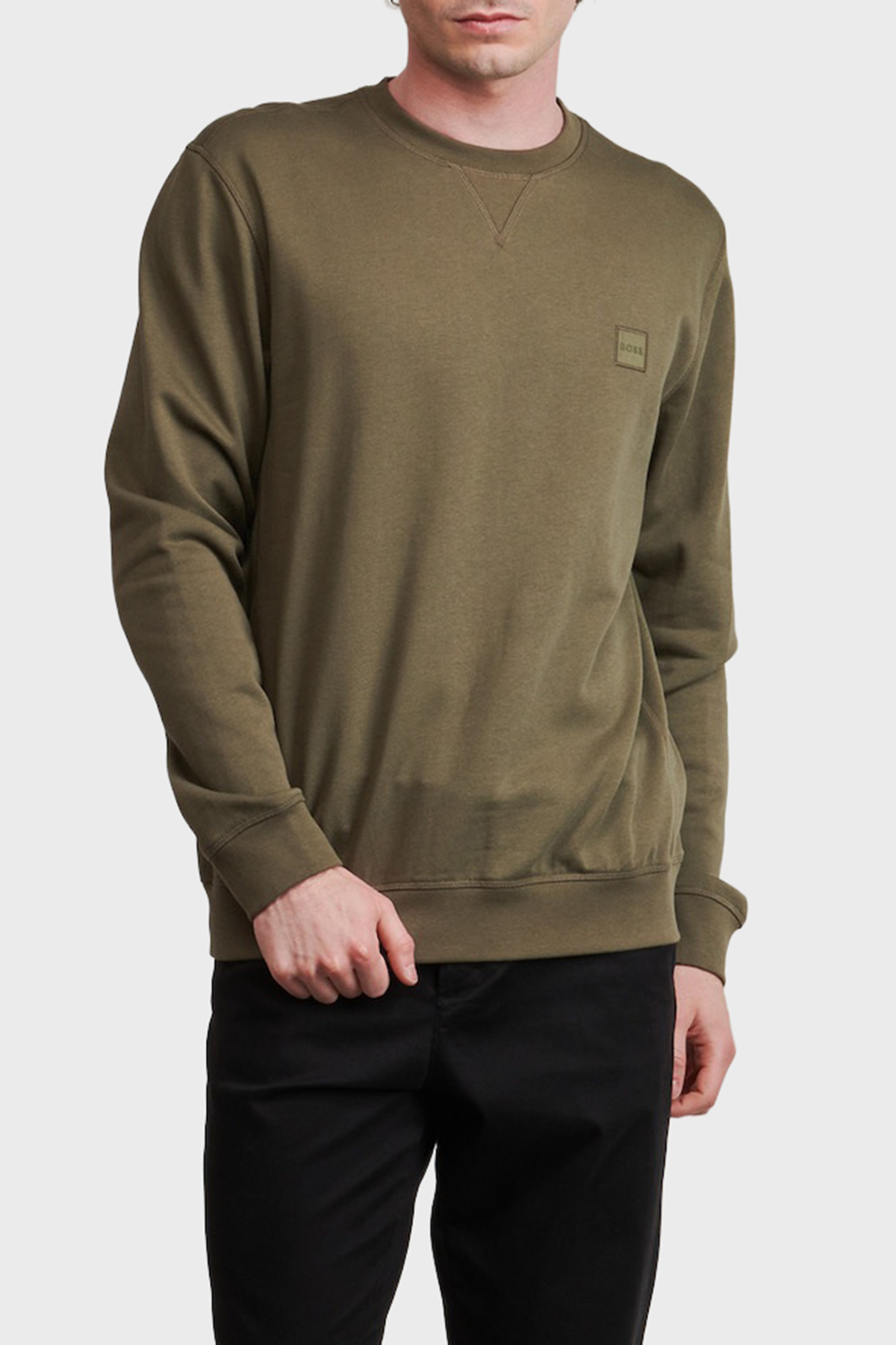Boss % 100 Pamuk Regular Fit Bisiklet Yaka Erkek Sweat 50509323 342 HAKİ