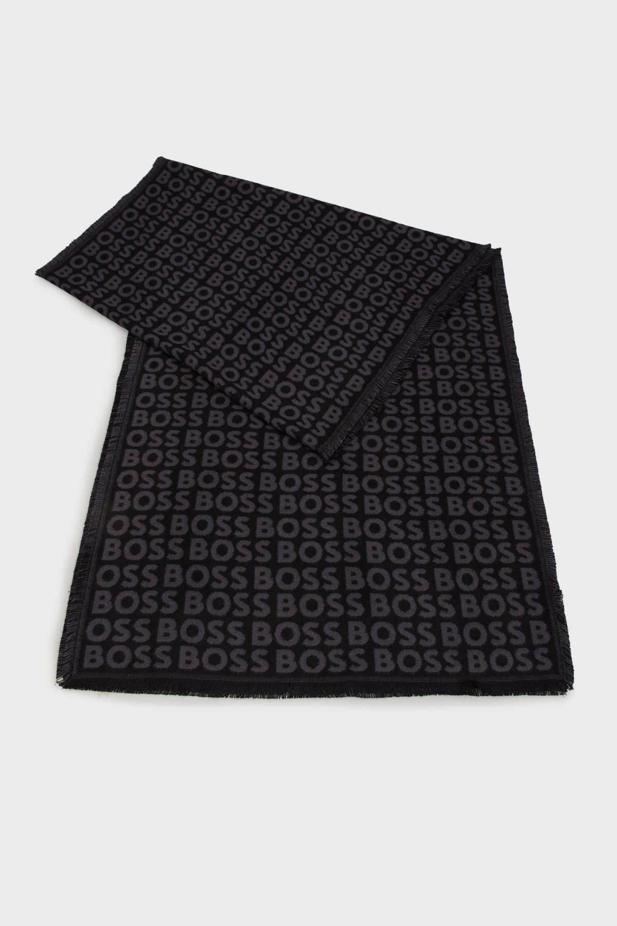Boss 41 x 185 cm Logolu Çift Taraflı Erkek Şal 50518661 001 SİYAH