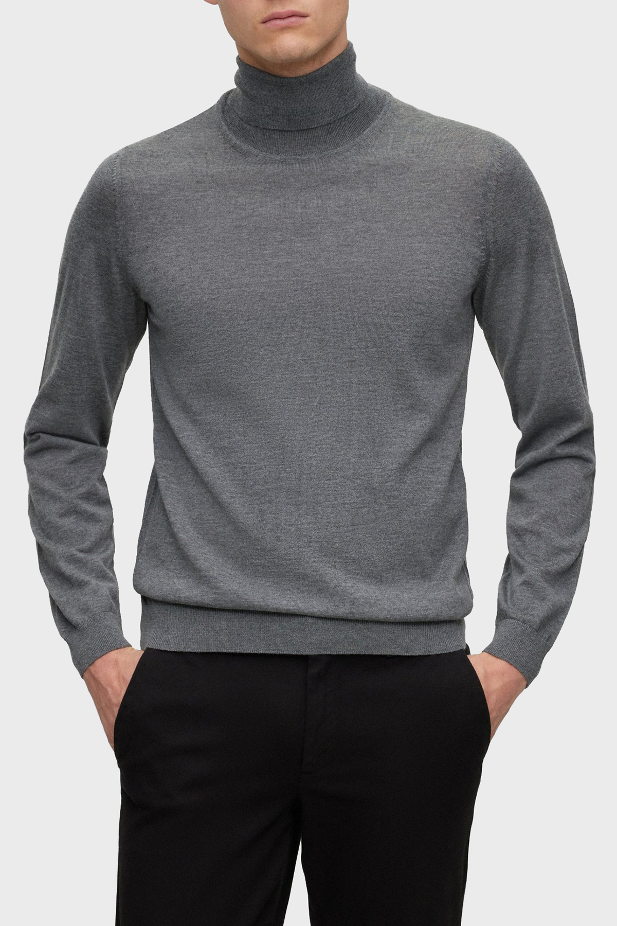 Boss Balıkçı Yaka % 100 Yünlü Slim Fit Erkek Kazak 50468262 002 ANTRASİT