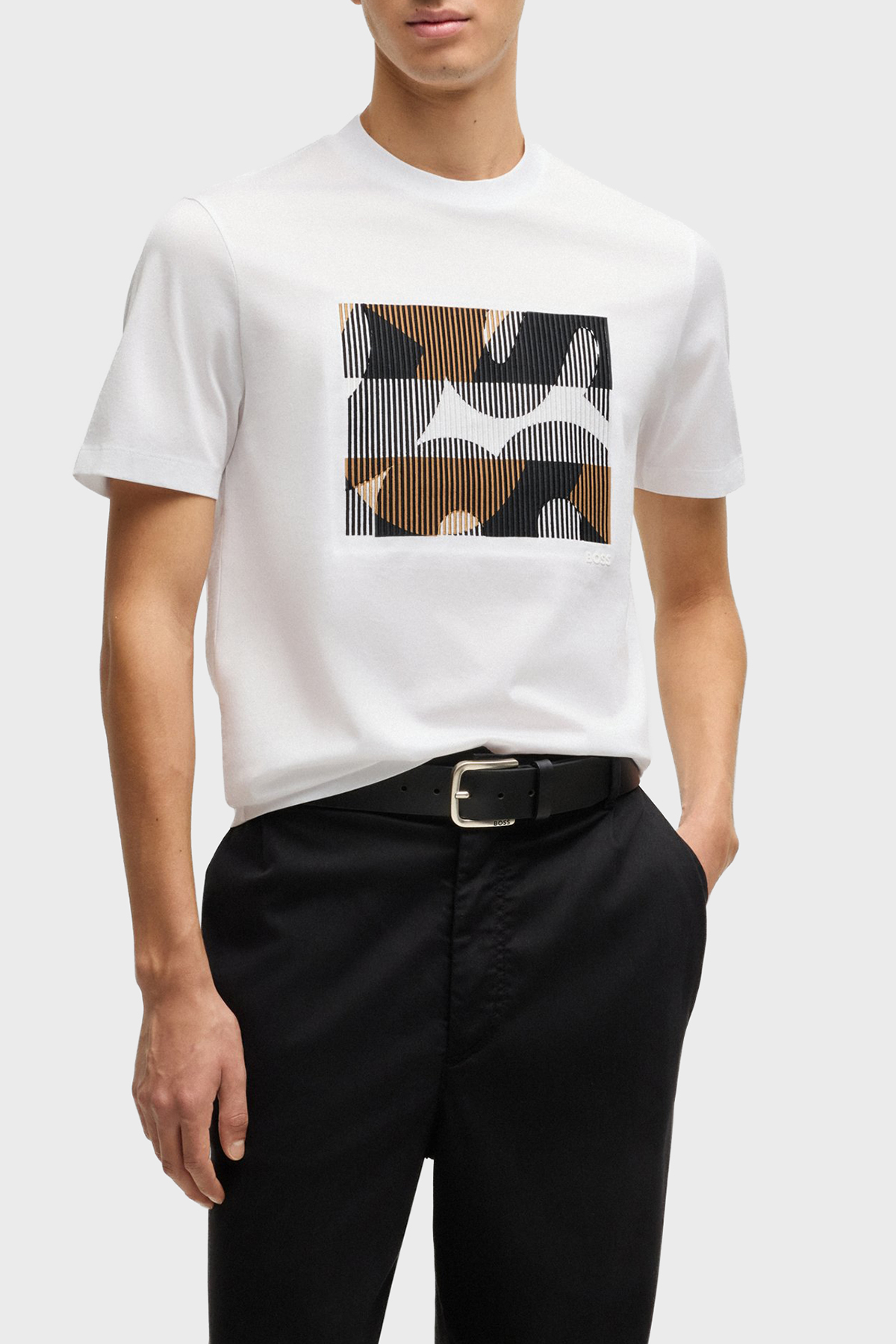 Boss Baskılı % 100 Pamuk Regular Fit Bisiklet Yaka Erkek T Shirt 50531862 101 BEYAZ