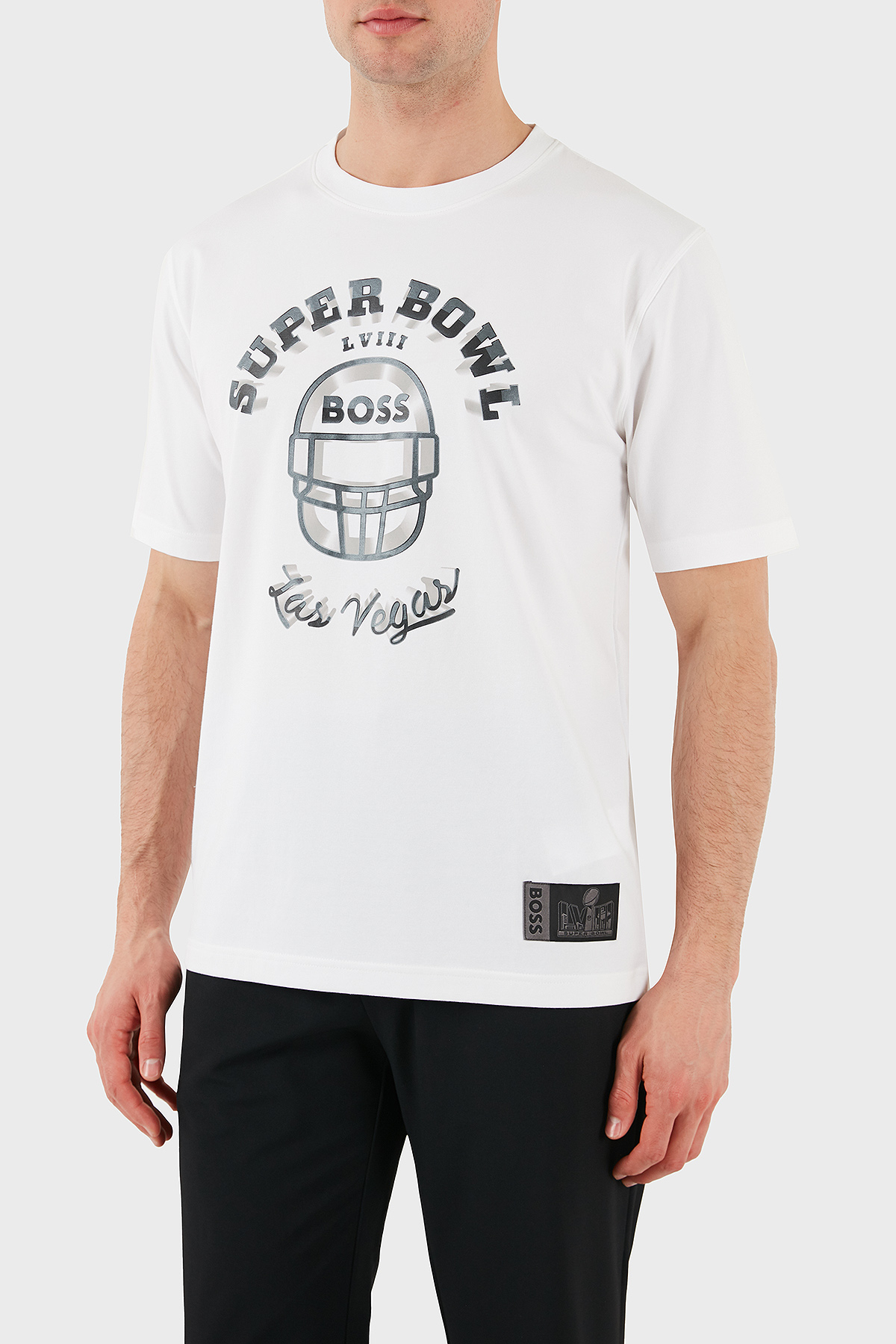 Boss Baskılı Streç Pamuklu Relaxed Fit Bisiklet Yaka Erkek T Shirt 50510816 100 BEYAZ
