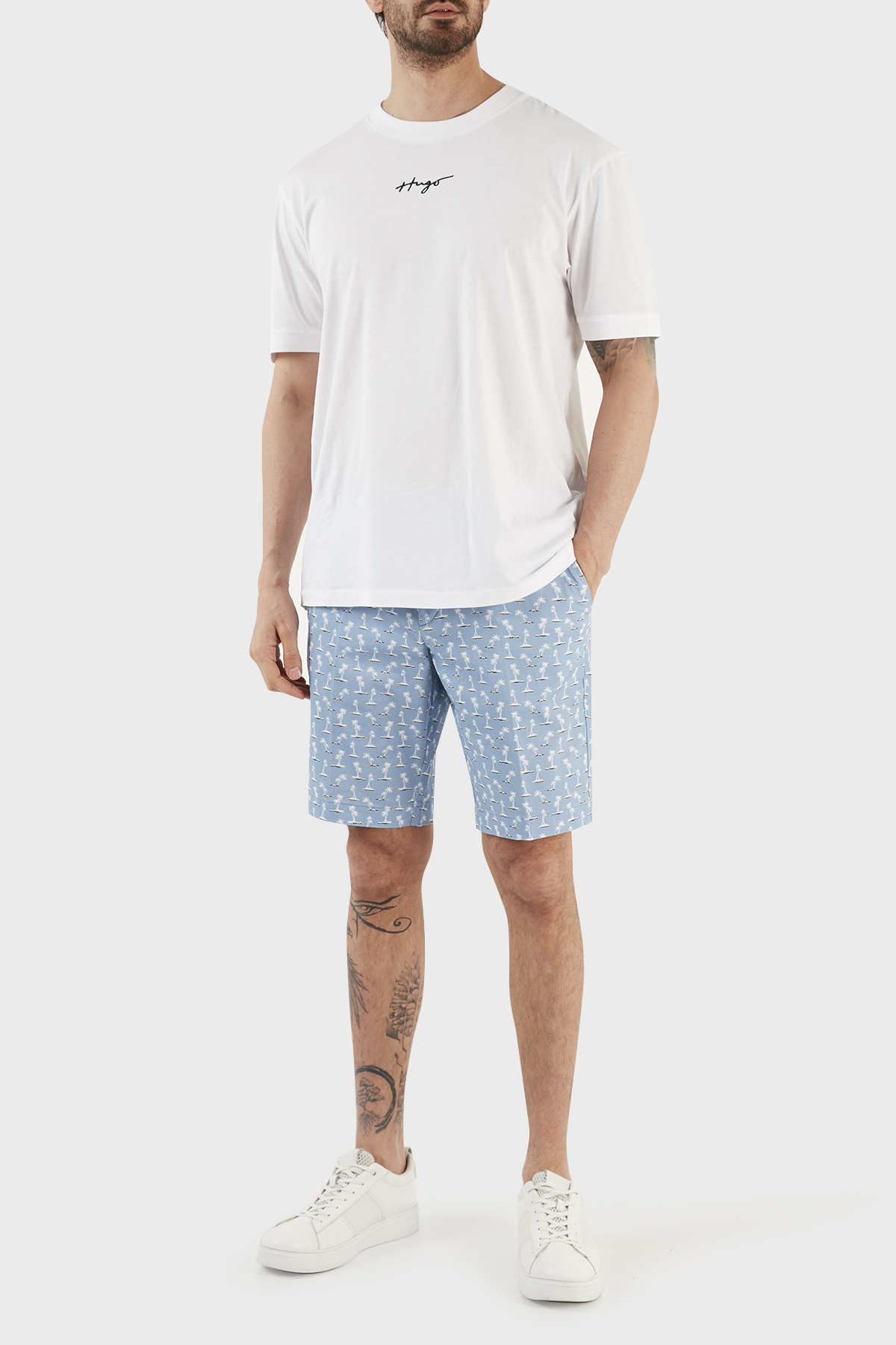 Boss Baskılı Streç Pamuklu Slim Fit Erkek Short 50488282 492 MAVİ