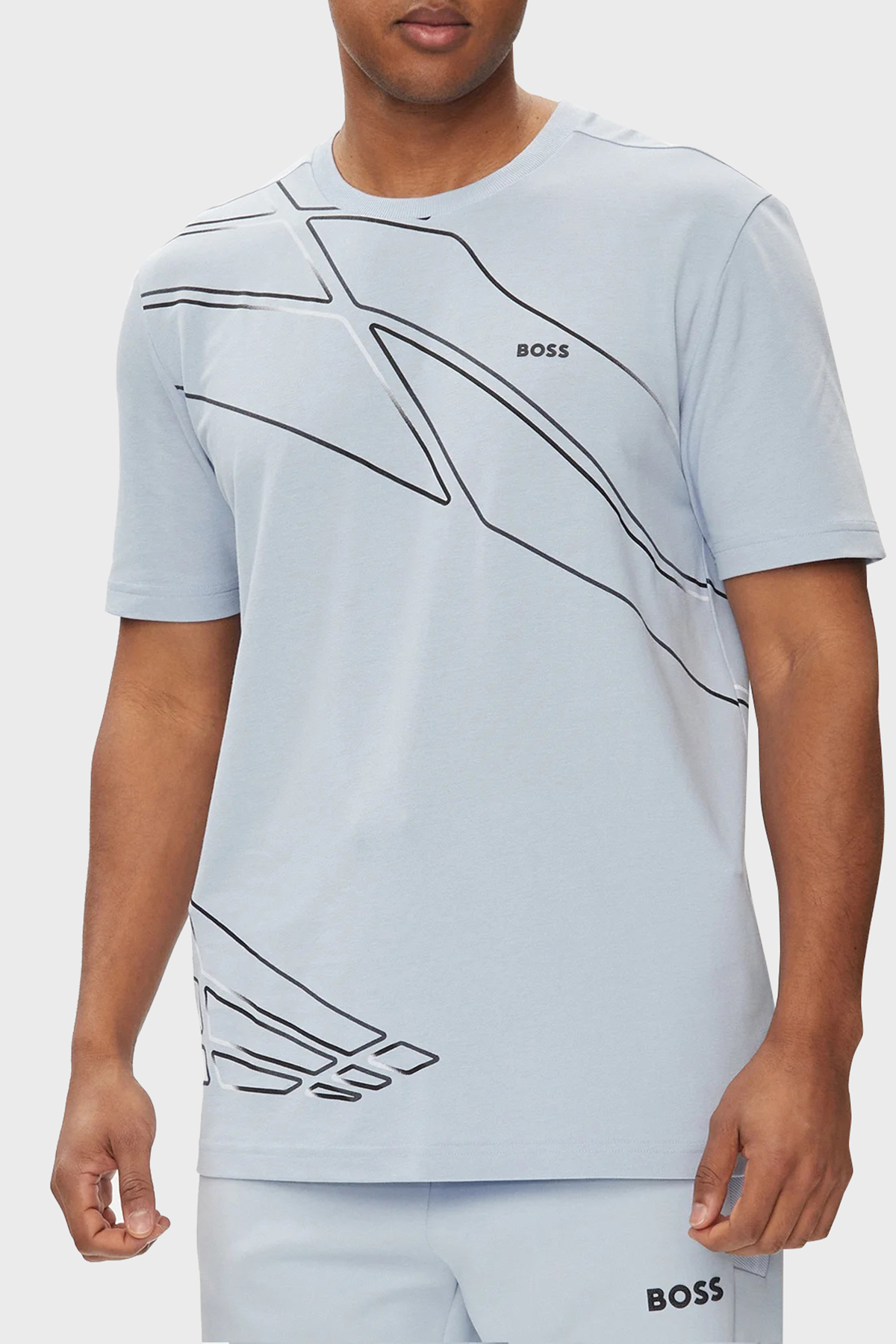 Boss Baskılı Streç Regular Fit Bisiklet Yaka Erkek T Shirt 50513011 527 AÇIK MAVİ