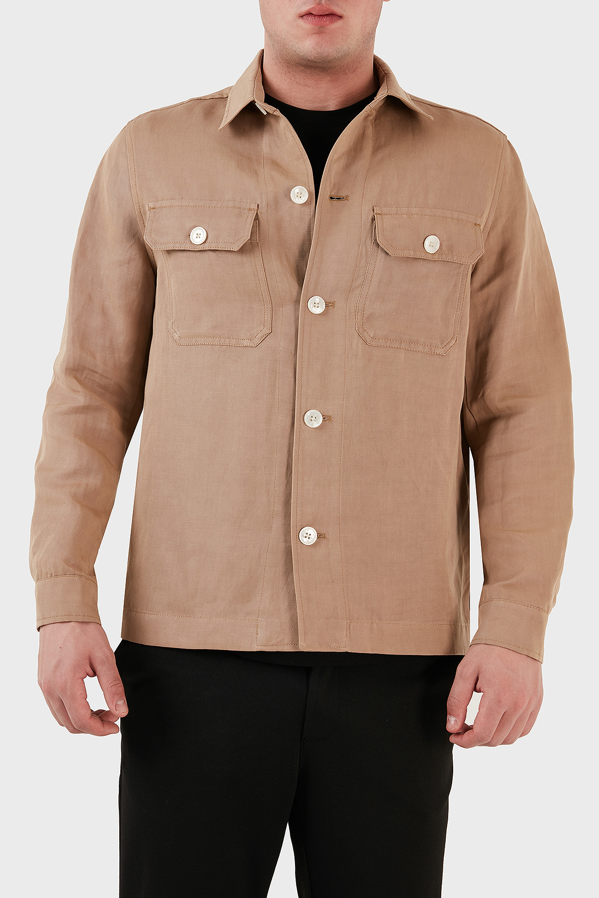 Boss Cepli Keten Karışımlı Relaxed Fit Erkek Gömlek Ceket 50489418 260 BEJ