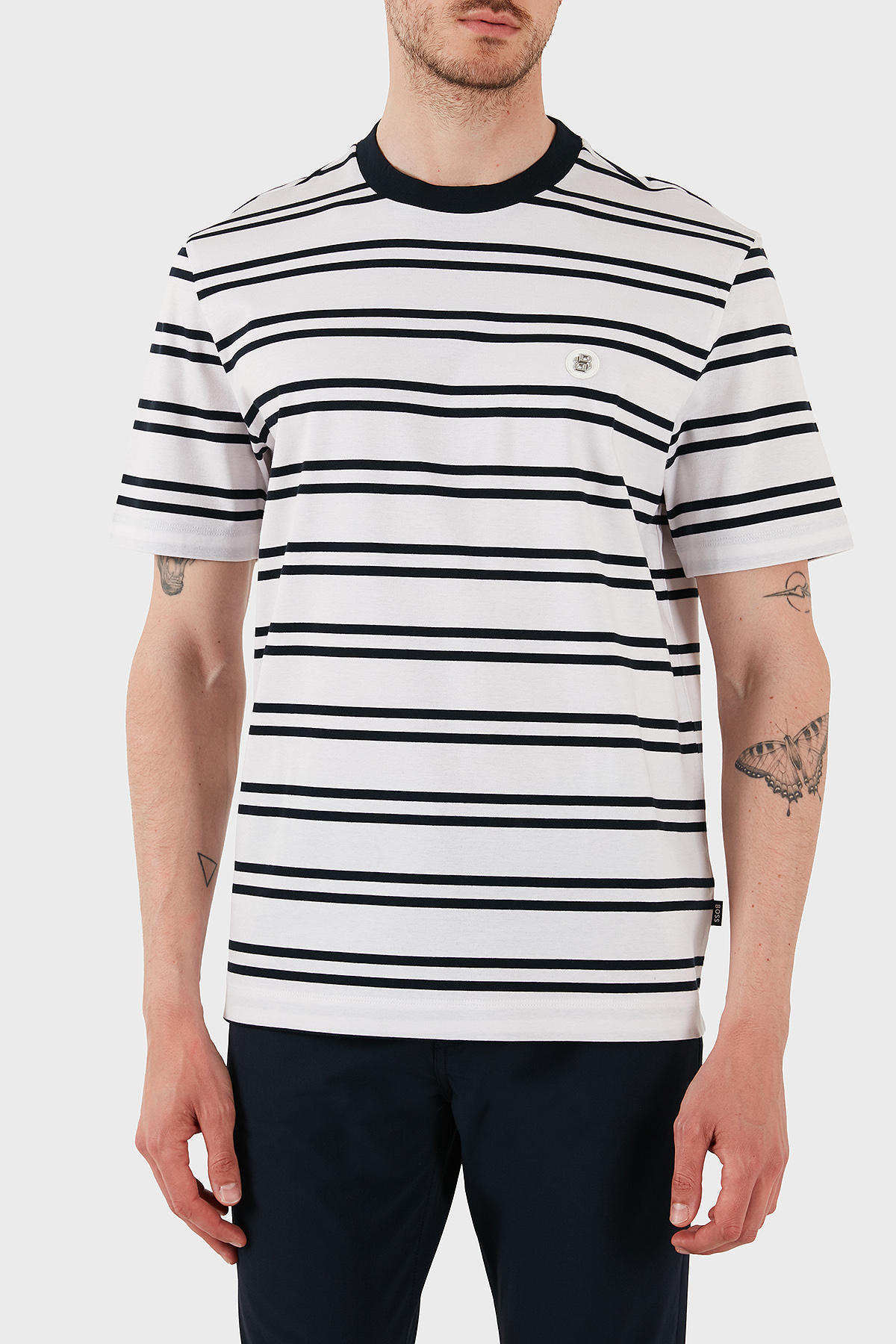 Boss Çizgili % 100 Pamuk Regular Fit Bisiklet Yaka Erkek T Shirt 50520298 405 LACİVERT