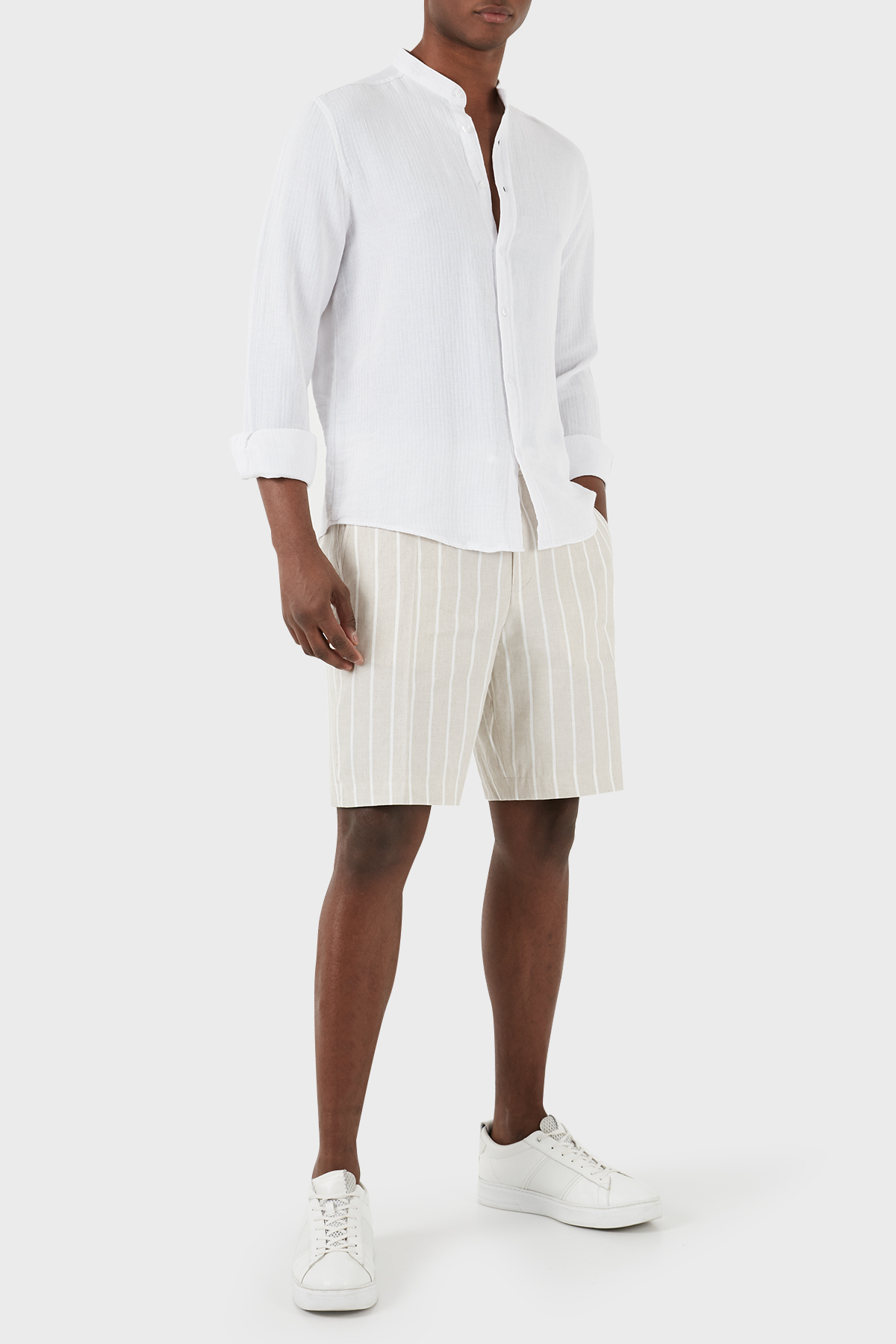 Boss Çizgili Keten Karışımlı Regular Fit Erkek Short 50514656 255 BEJ