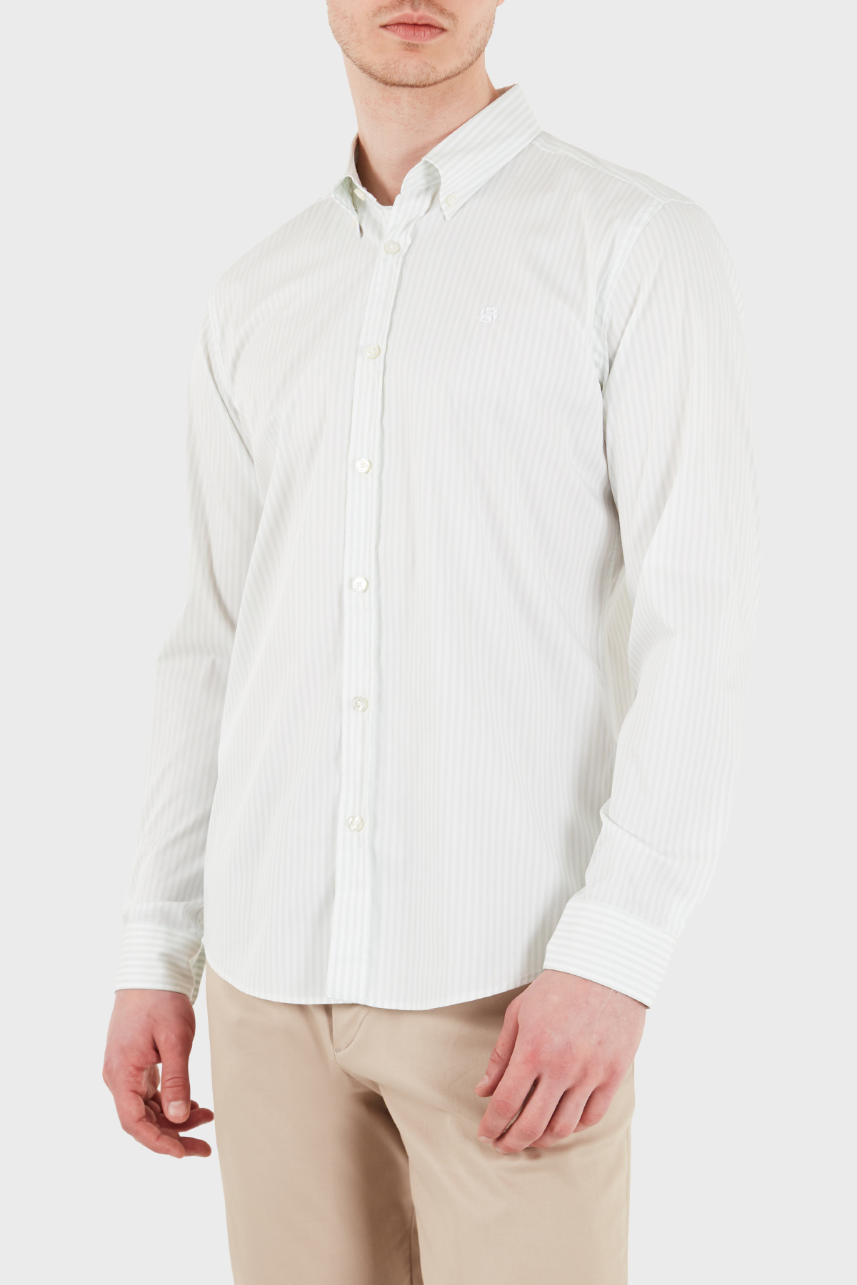 Boss Çizgili Pamuklu Slim Fit Klasik Yaka Uzun Kollu Erkek Gömlek 50556085 332 BEYAZ-YEŞİL