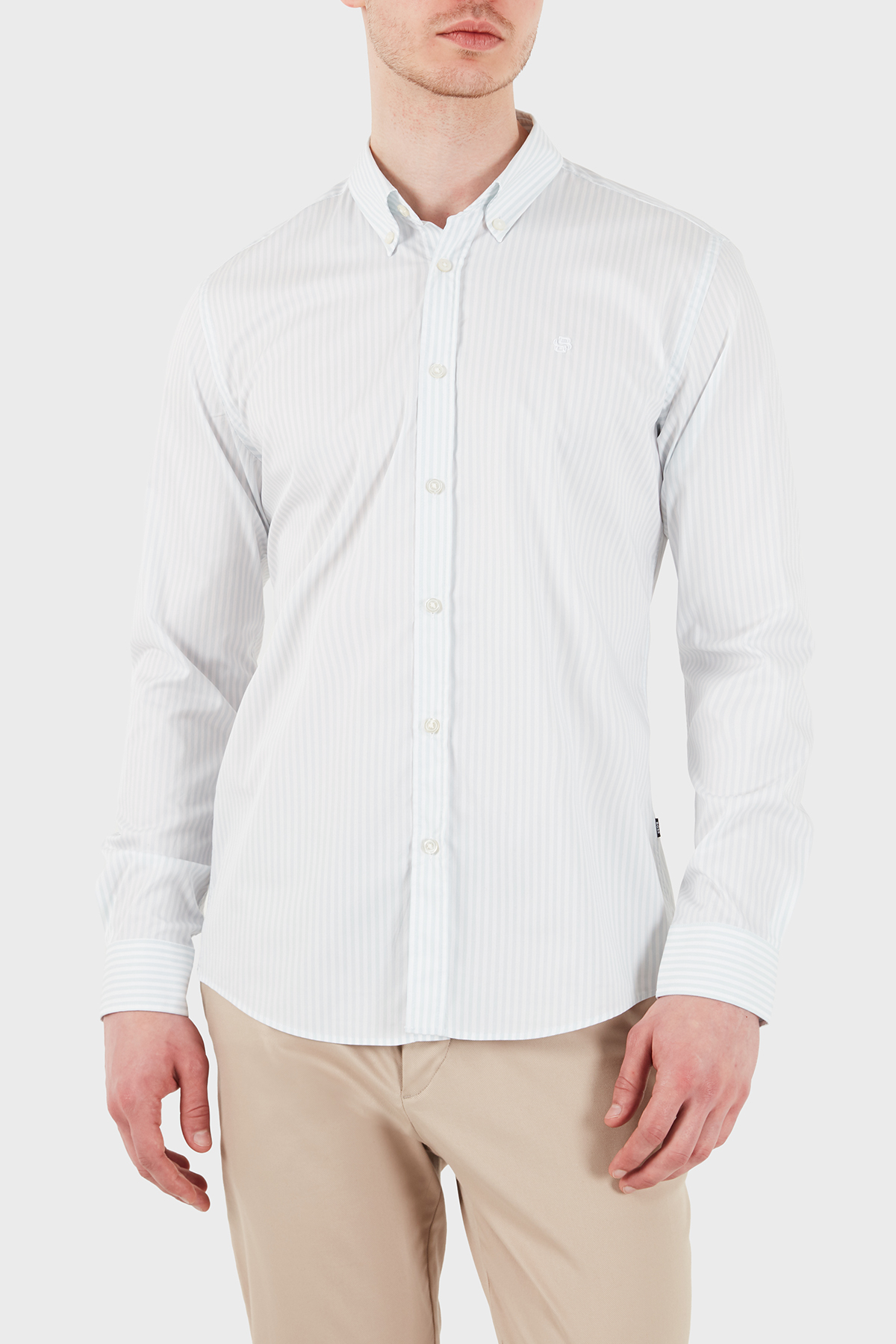 Boss Çizgili Pamuklu Slim Fit Klasik Yaka Uzun Kollu Erkek Gömlek 50556085 532 BEYAZ-MAVİ