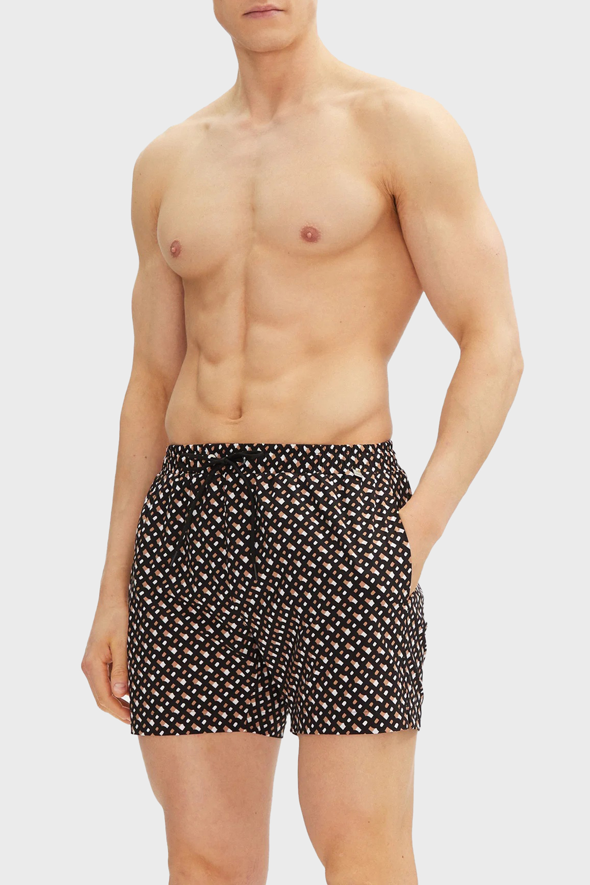 Boss Deniz Şortu Monogram Baskılı Tamamı Astarlı Hızlı Kuruyan Erkek Mayo Short 50515720 001 SİYAH