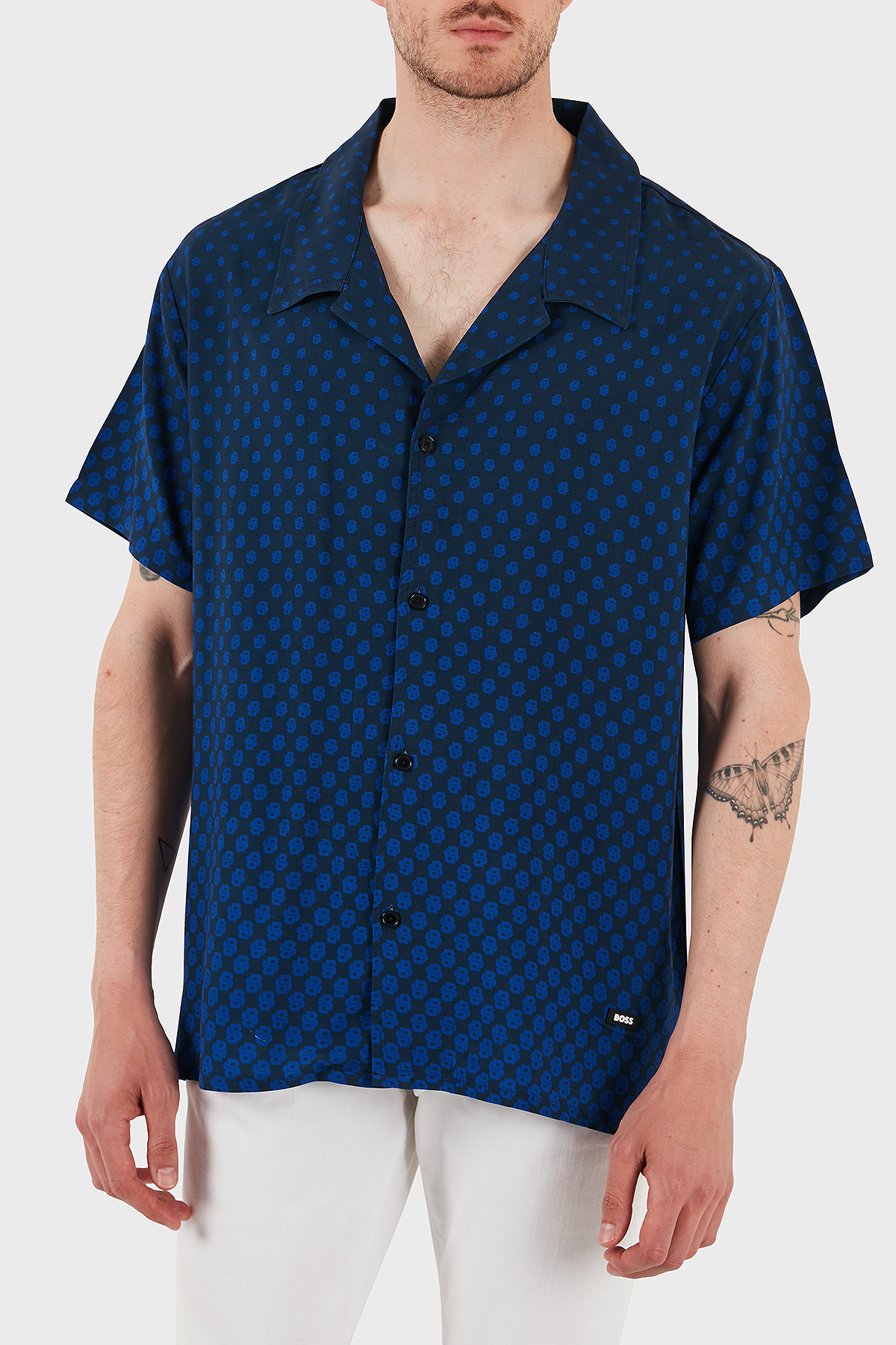 Boss Desenli Regular Fit Kısa Kollu Erkek Gömlek 50535793 413 LACİVERT