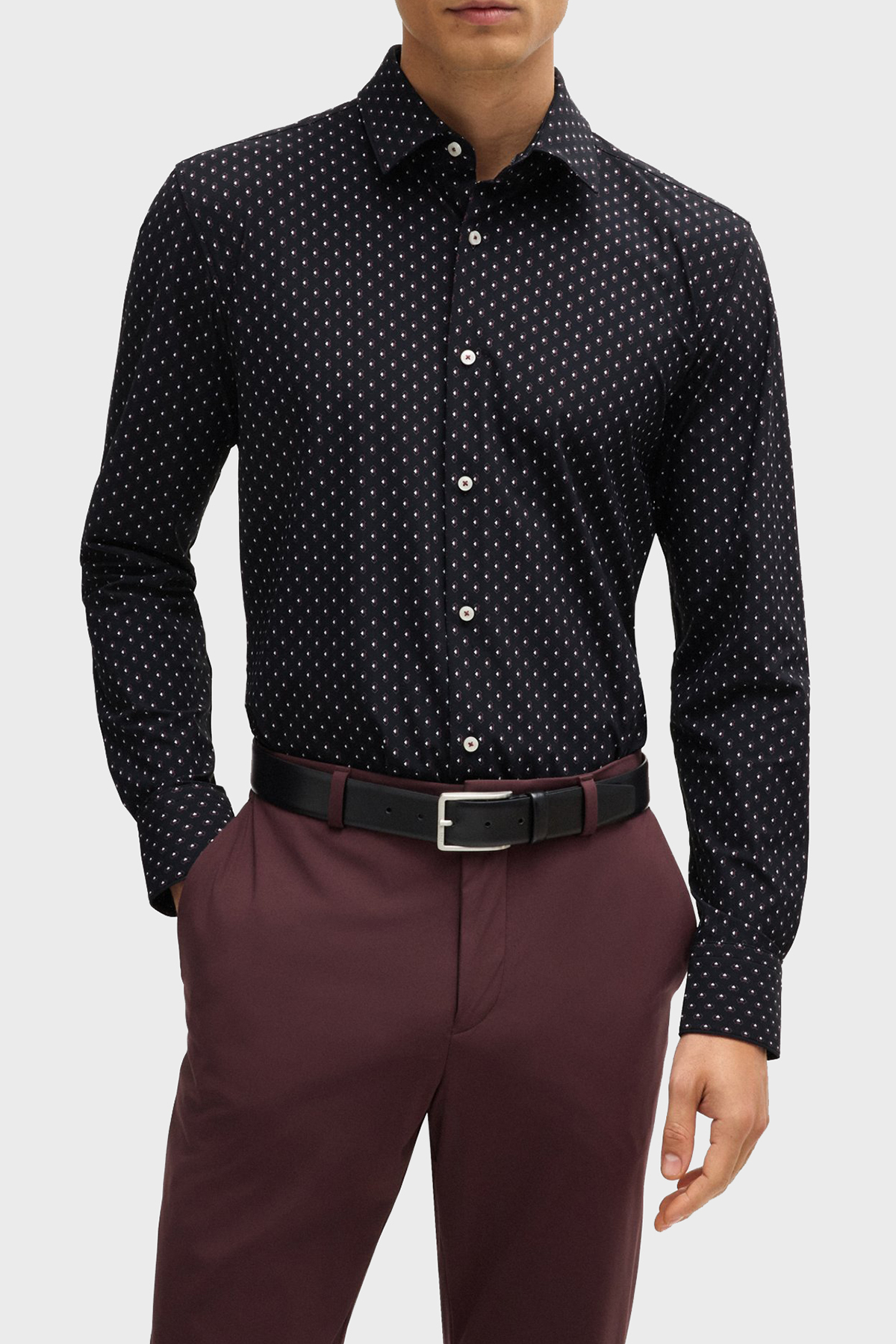 Boss Desenli Slim Fit Erkek Gömlek 50520055 001 SİYAH