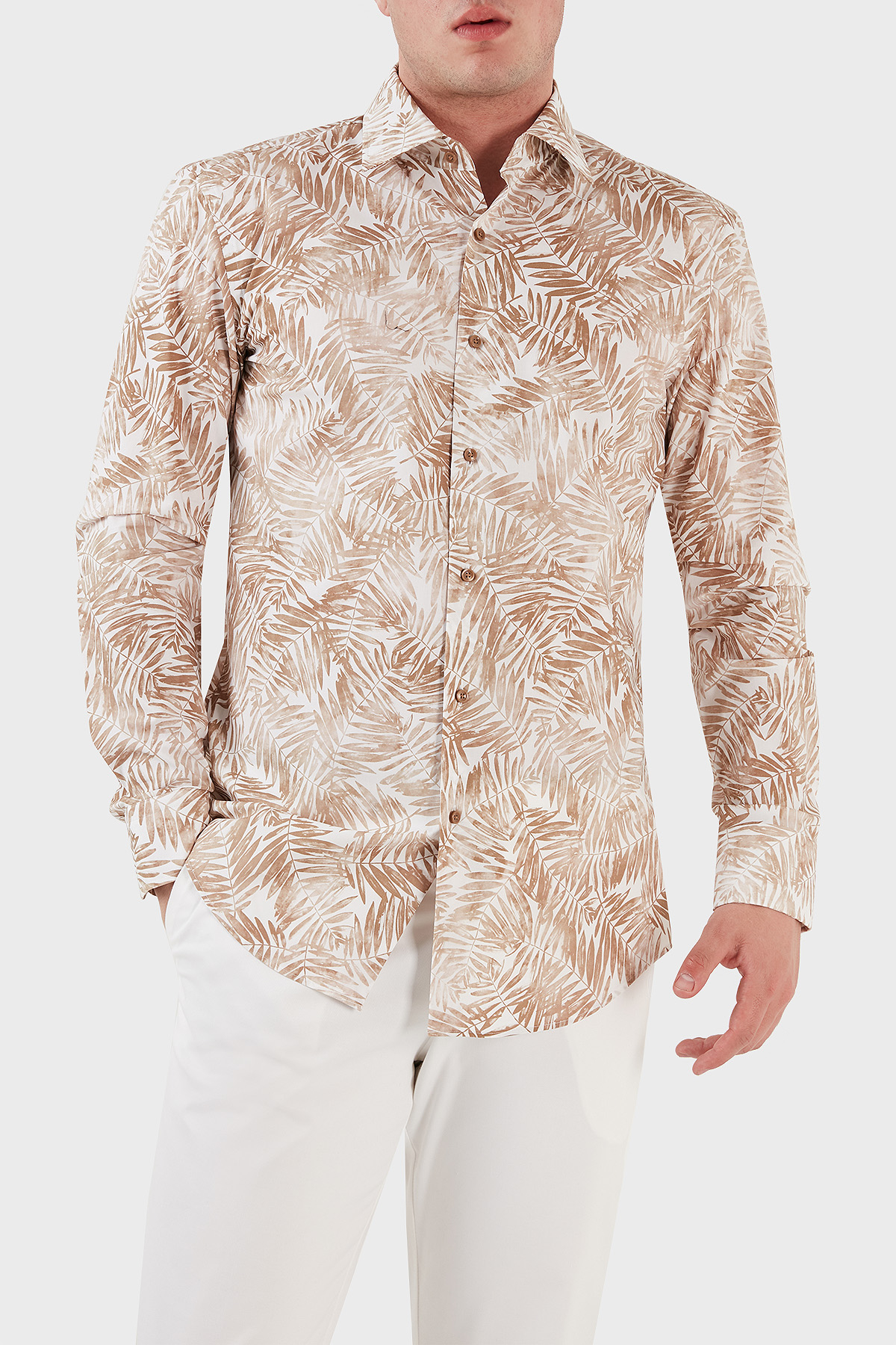 Boss Desenli Streç Pamuklu Slim Fit Erkek Gömlek 50490034 260 BEJ