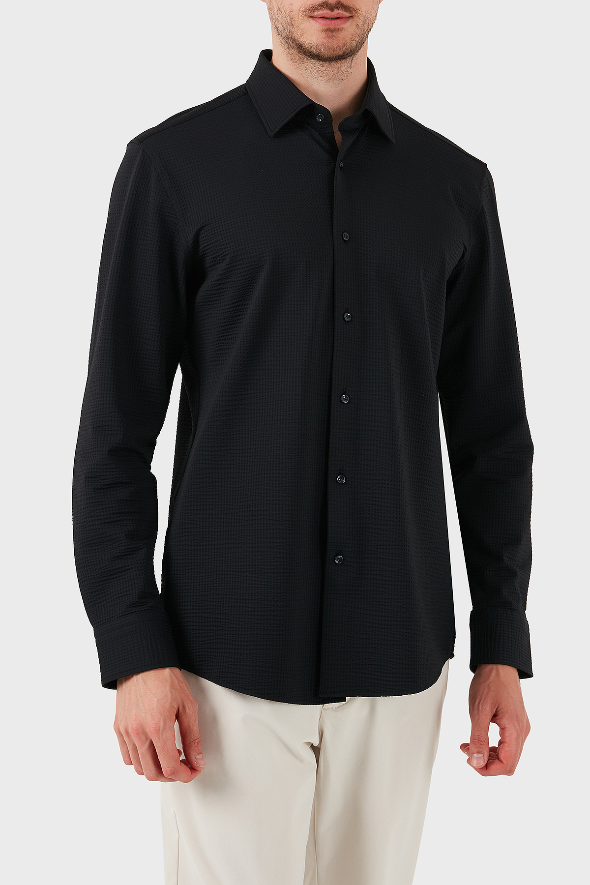 Boss Dokulu Slim Fit Uzun Kollu Erkek Gömlek 50539858 001 SİYAH