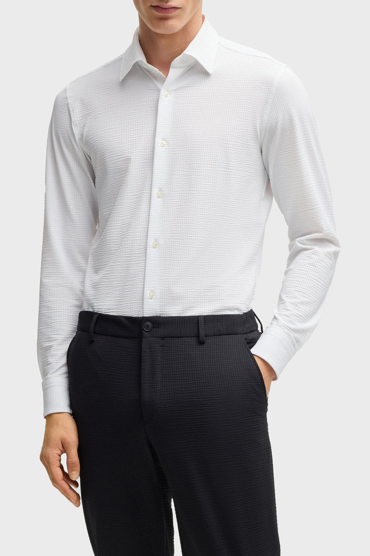 Boss Dokulu Slim Fit Uzun Kollu Erkek Gömlek 50539858 100 BEYAZ