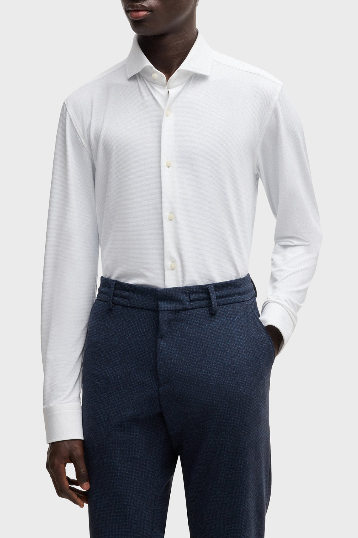 Boss Esnek Jarse Slim Fit Uzun Kol Erkek Gömlek 50533393 100 BEYAZ