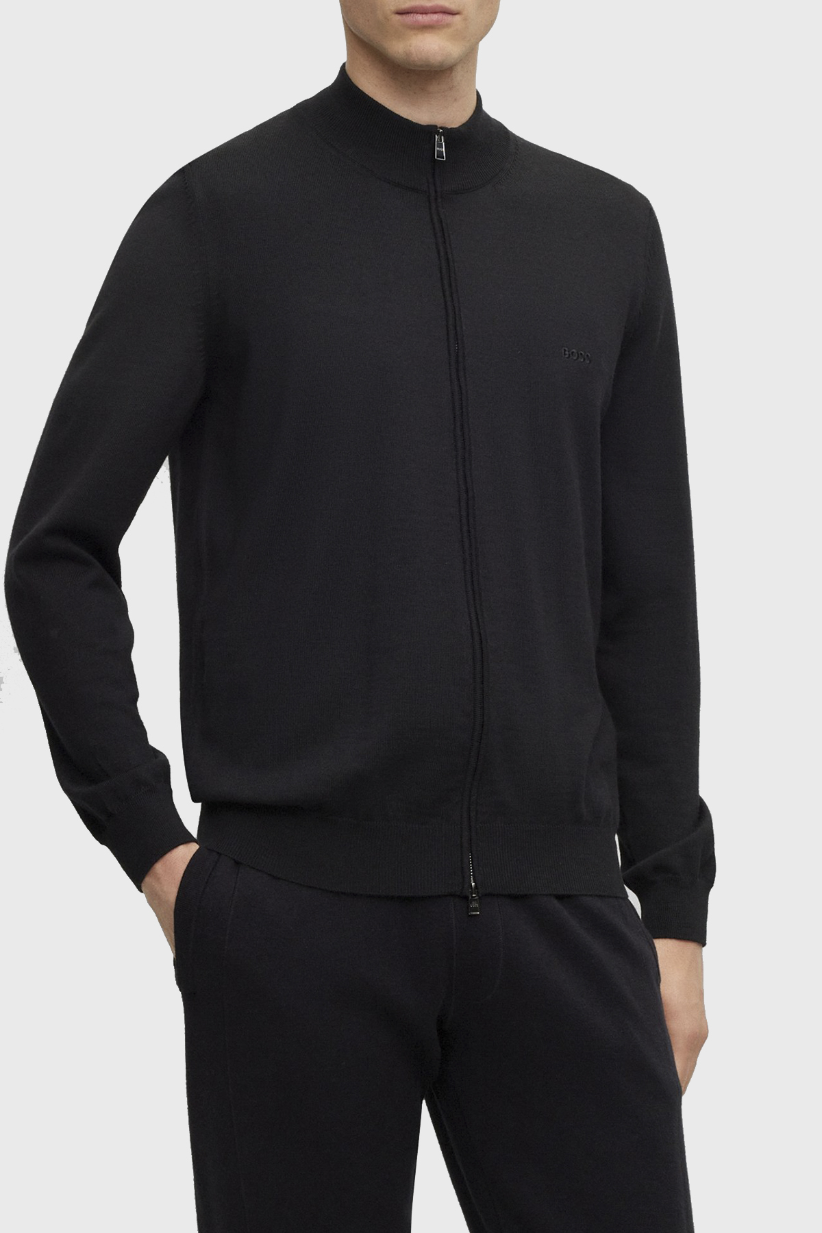 Boss Fermuarlı Regular Fit % 100 Yün Erkek Hırka 50476347 001 SİYAH