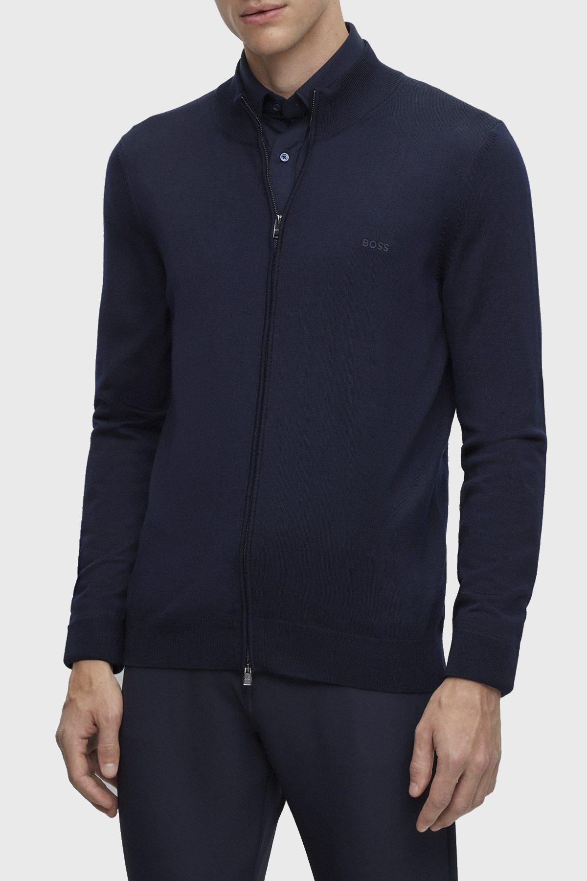 Boss Fermuarlı Regular Fit % 100 Yün Erkek Hırka 50476347 404 LACİVERT