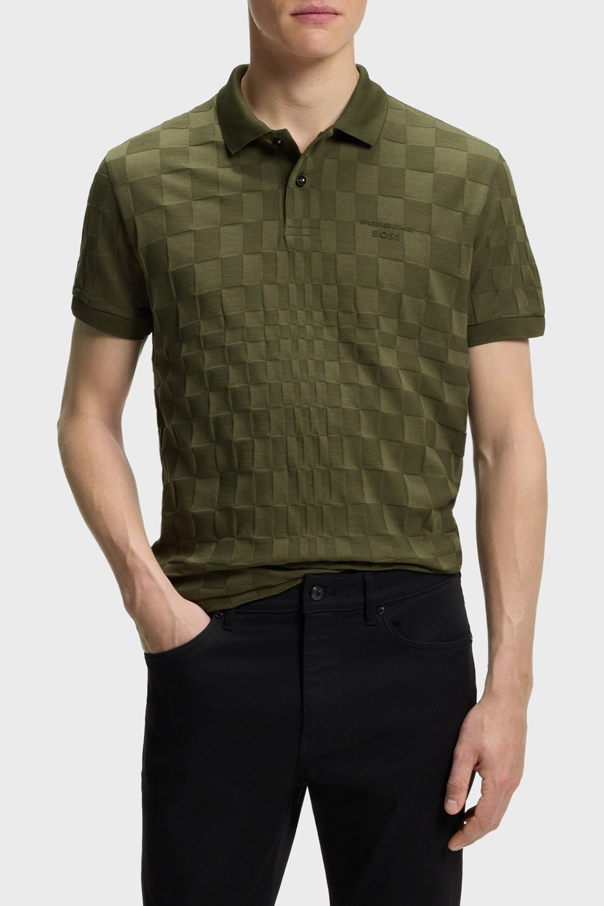 Boss Jakarlı Desenli Pamuklu Regular Fit Düğmeli Erkek Polo 50559802 347 HAKİ