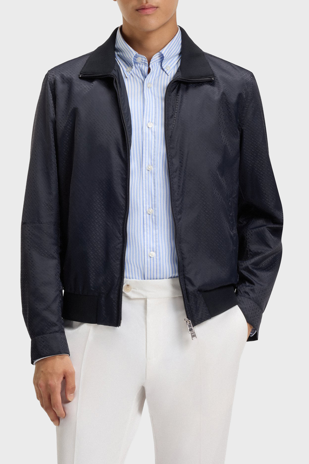 Boss Jakarlı Logo Baskılı Regular Fit Su İtici Dik Yaka Erkek Ceket 50540458 404 LACİVERT