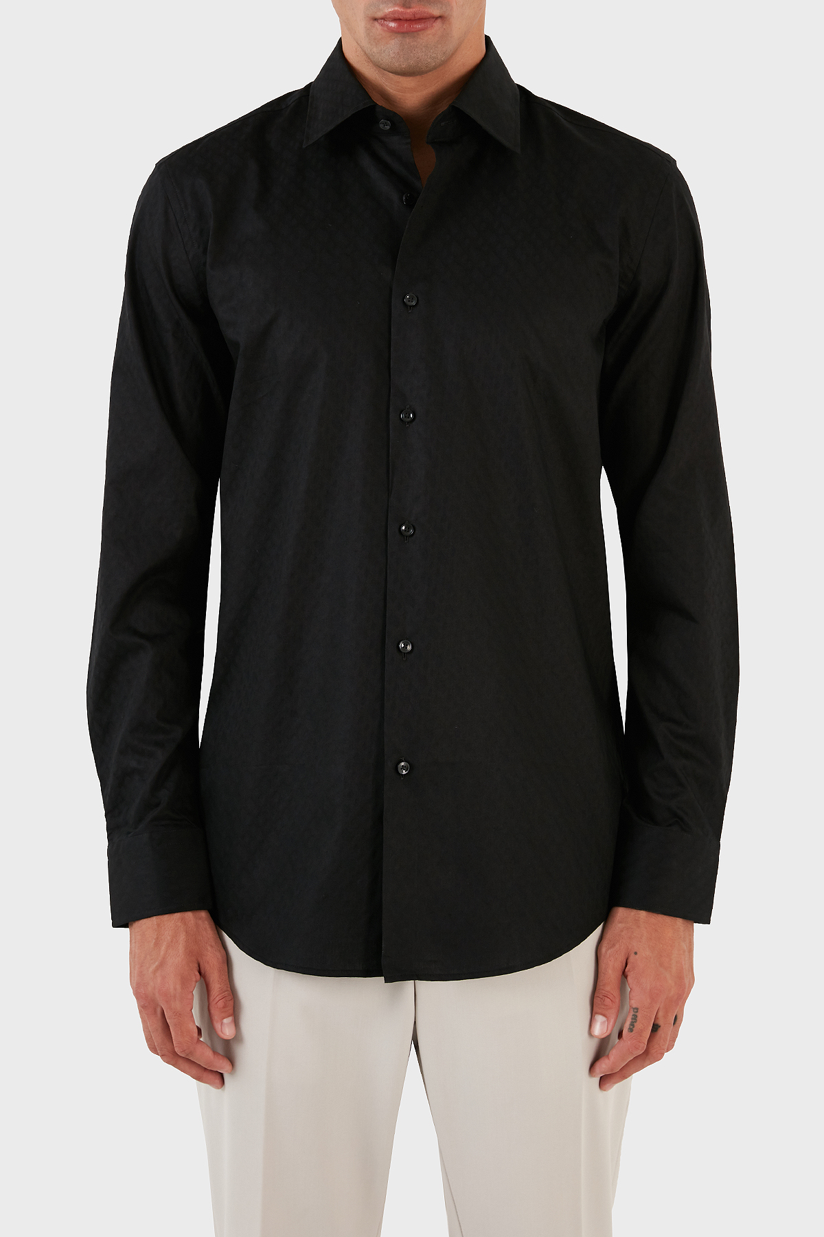 Boss Jakarlı Monogram Logolu Uzun Kollu Slim Fit Erkek Gömlek 50473310 001 SİYAH